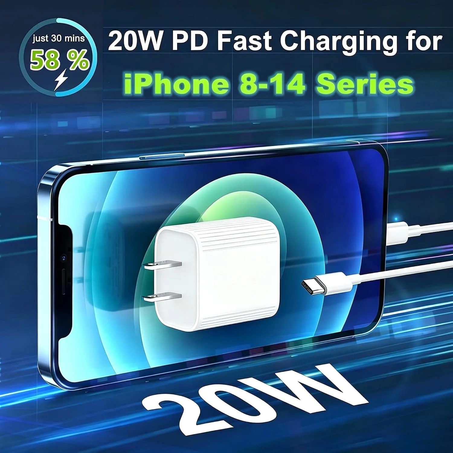 iPhone Fast Charger Cable,Fast Charger iPhone 20W PD USB C Wall Charger Type C Power Adapter Lightning Cable Fast Charging Plug Compatible with iPhone14/13 Pro/12/11/XS/Max/XR/X/8 Plus/SE 2022,iPad