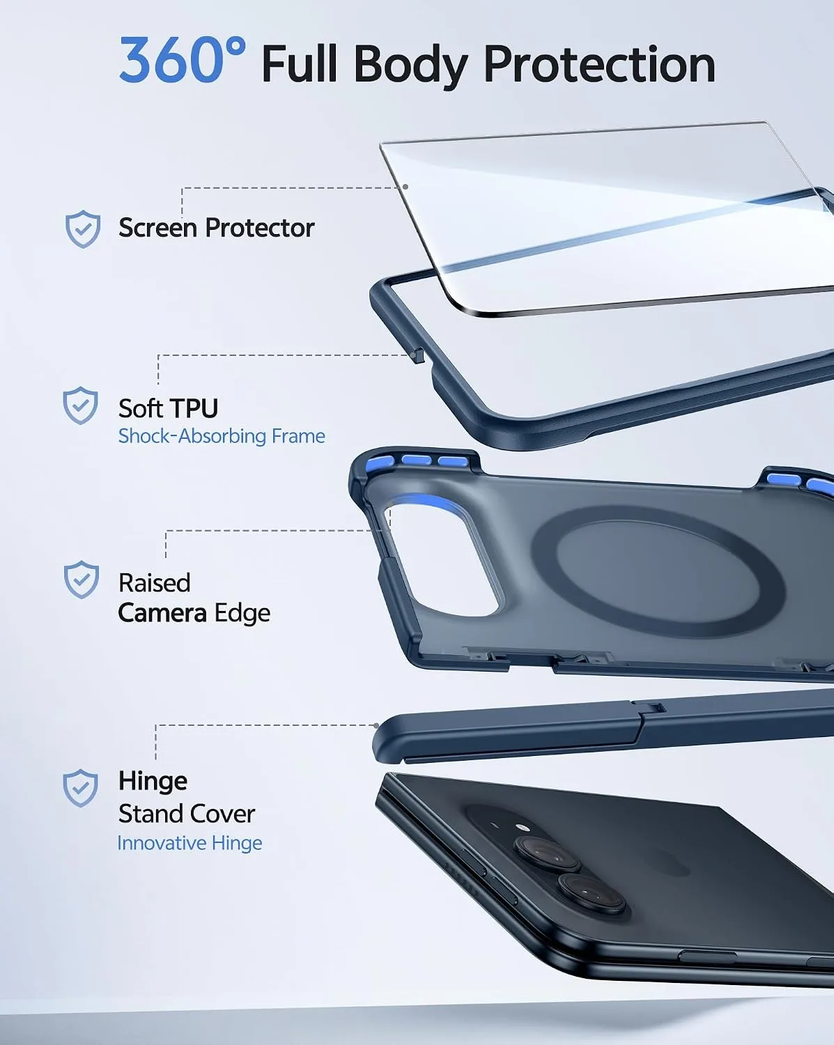 FNTCASE for iPhone Duo Case: Translucent Matte Fit for MagSafe Blue