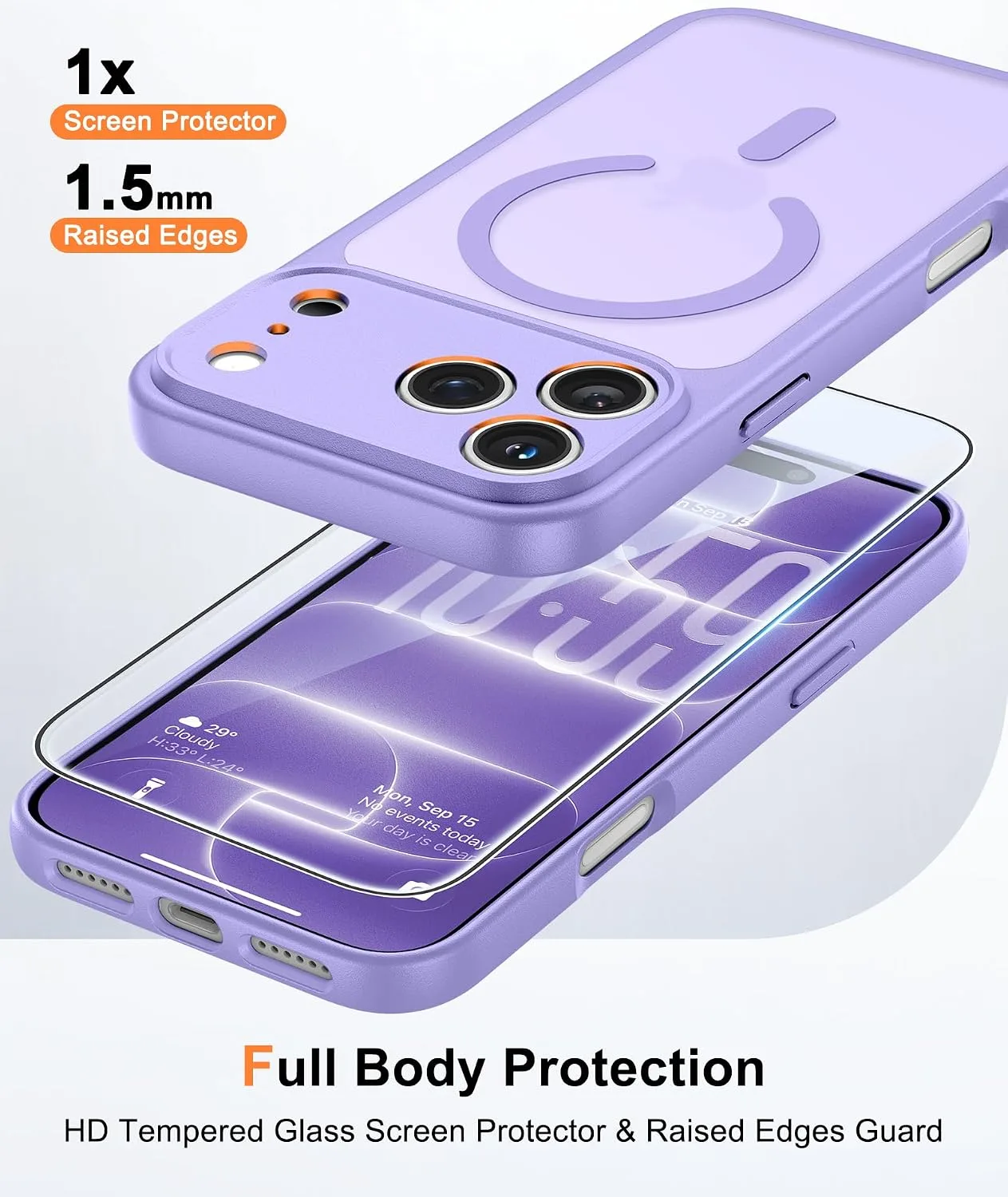 FNTCASE for iPhone 18 Pro Case / 17 Pro Case Fit for MagSafe Light Purple