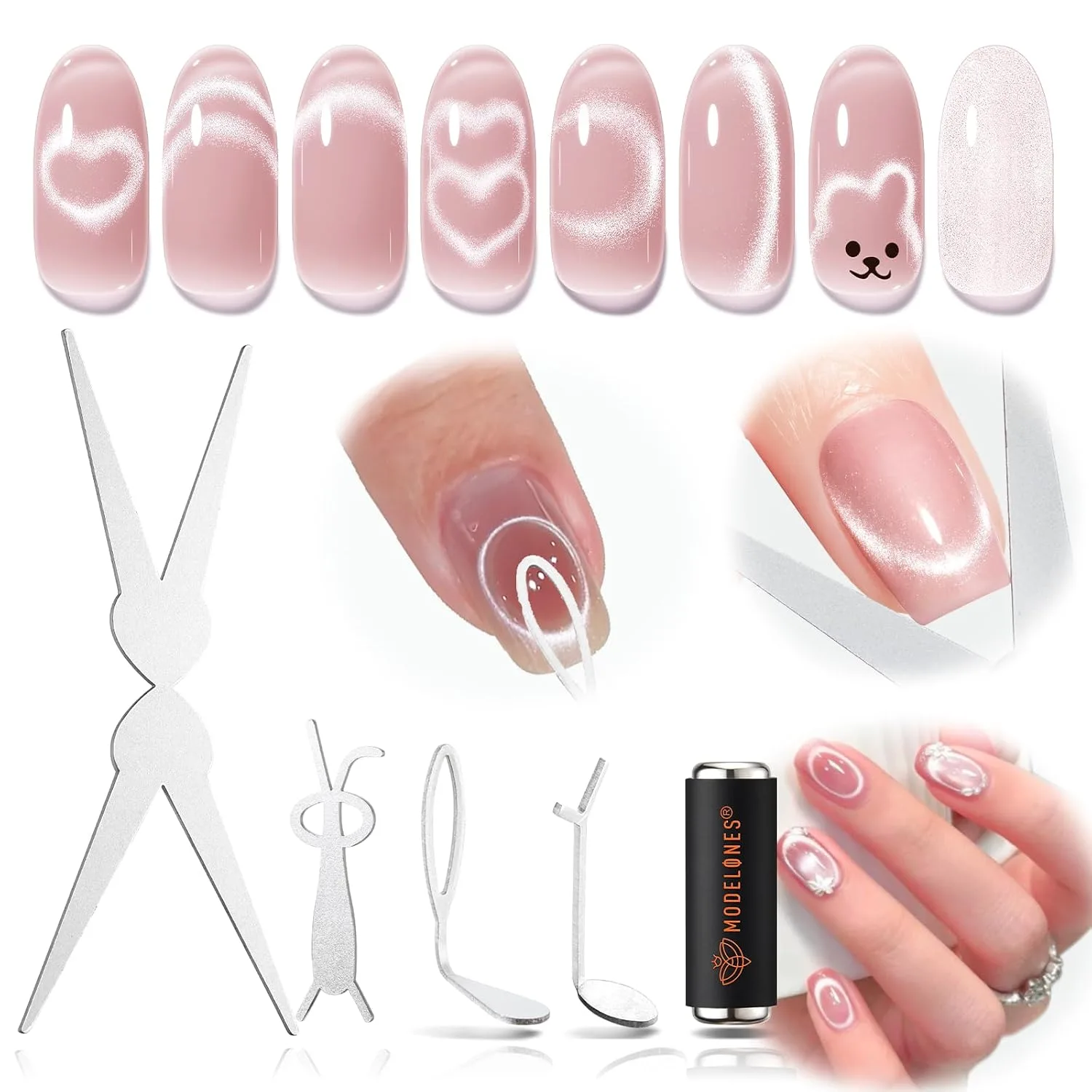 Imán para esmalte Cat Eye Modelones forma corazón y tijeras