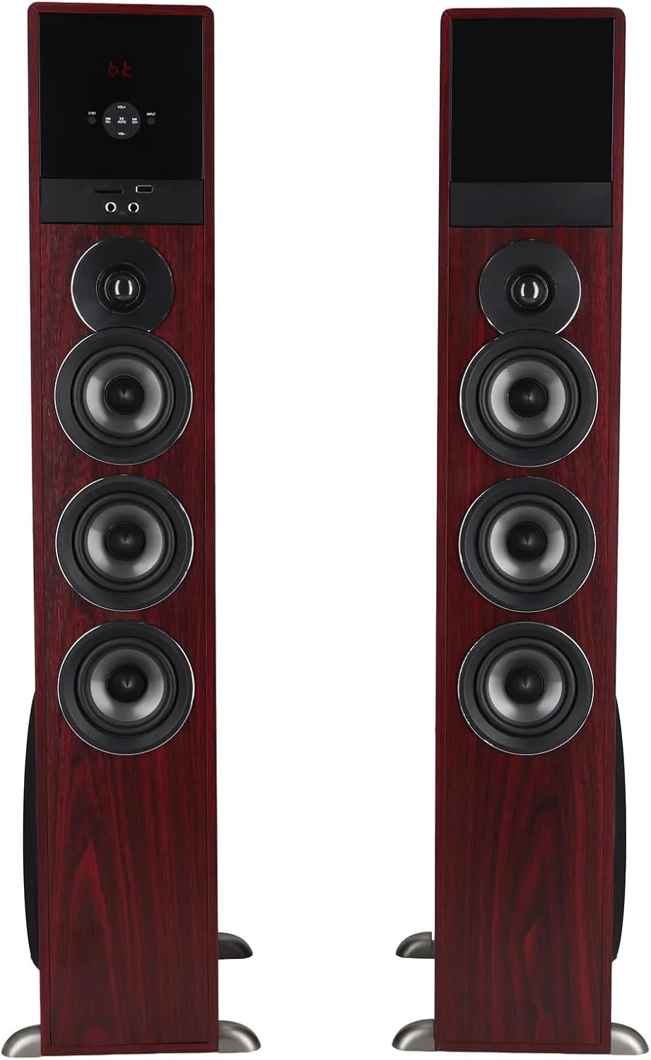 Rockville TM150C Cherry Powered Home Theater Tower Speakers Dual 10" Subs