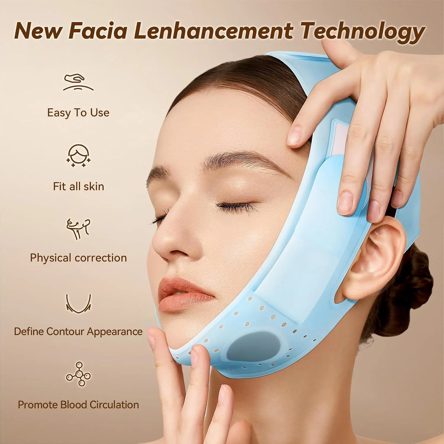 JUSRON V-Line Mask Chin Up Mask Face Strap, chin lifting mask (Light Blue)