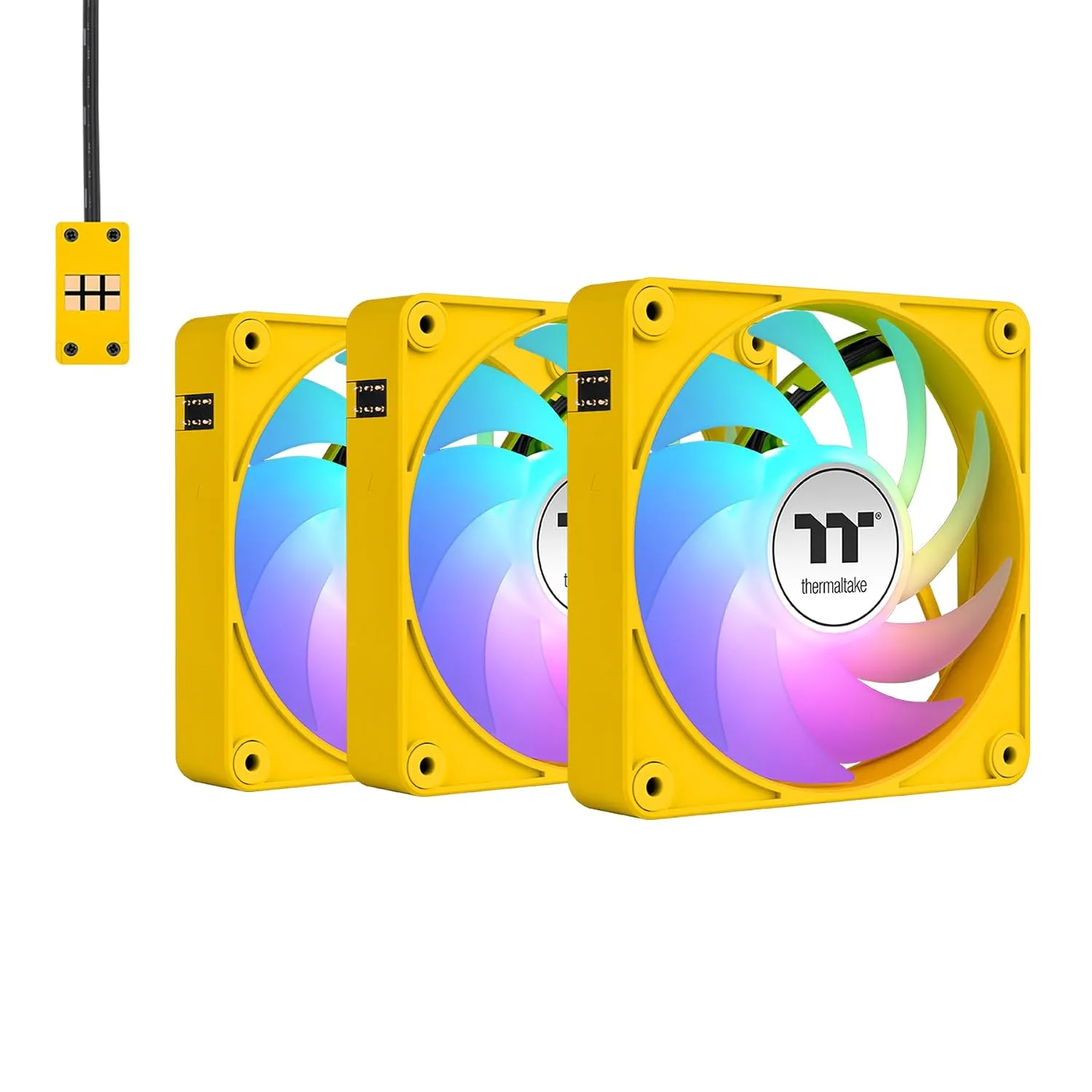 Thermaltake CT120 EX ARGB Sync PC Cooling Fan 3 Pack, PWM 500~2000 RPM, 5V Motherboard Sync, 16.8 Million Colors 9 LEDs, MagForce 2.0 Connectors, Hydraulic Bearing, Bumblebee, CL-F215-PL12BB-A