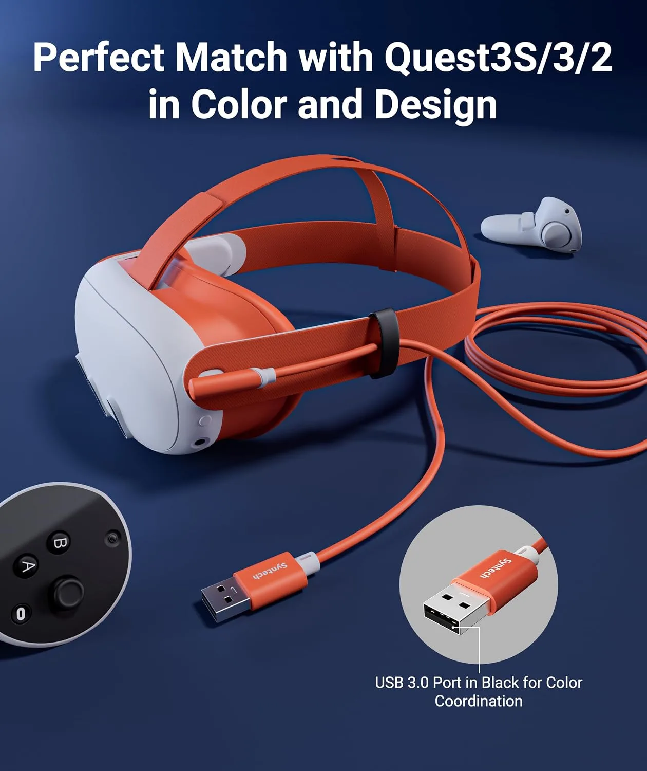 Syntech Link Cable 16FT, USB 3.0 Cable for Meta Quest 3/3S/2, Blood Orange