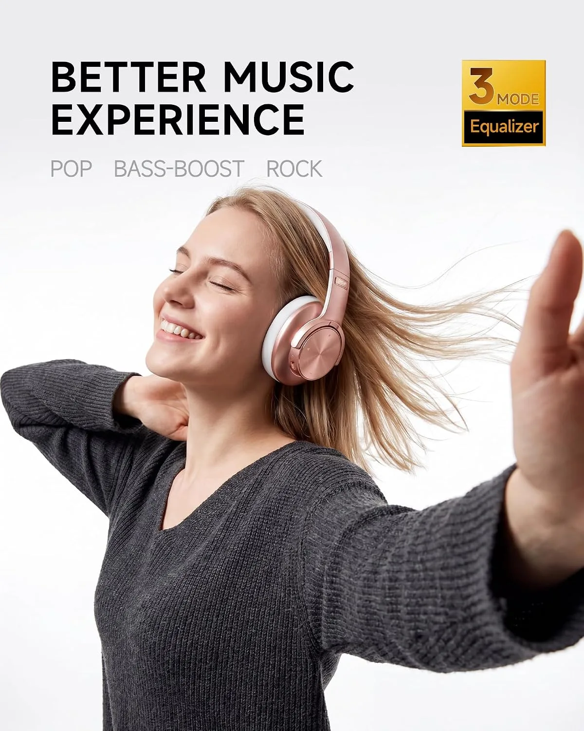 Picun B8 Wireless Bluetooth Headphones, 120H Playtime, 3EQ Modes, Rose Gold