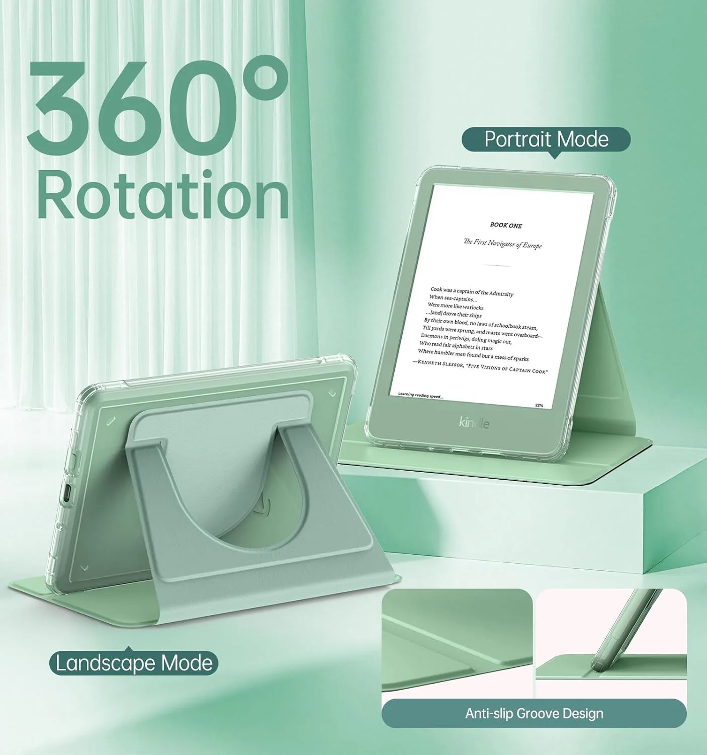 MoKo 360°Rotating Case for 6" Kindle 11th Generation 2024/2022, Matcha