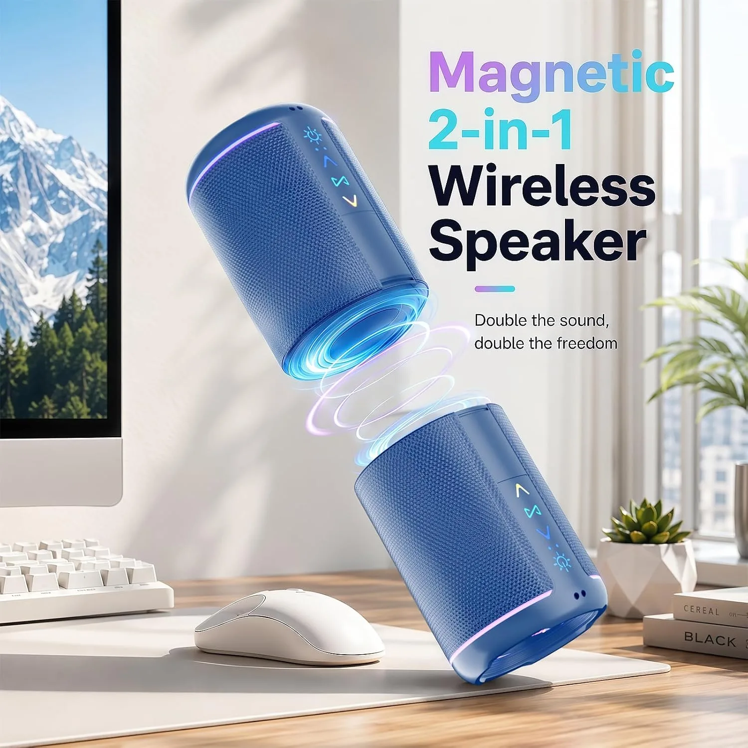 Magnetic 2-in-1 Portable Bluetooth Speaker, 24W Split Stereo Sound with TWS, Bluetooth 5.4, IPX6 Waterproof, 20-Hour Playtime,7 LED Light Modes, Wireless Speaker Perfect for Party Home Beach Outdoor