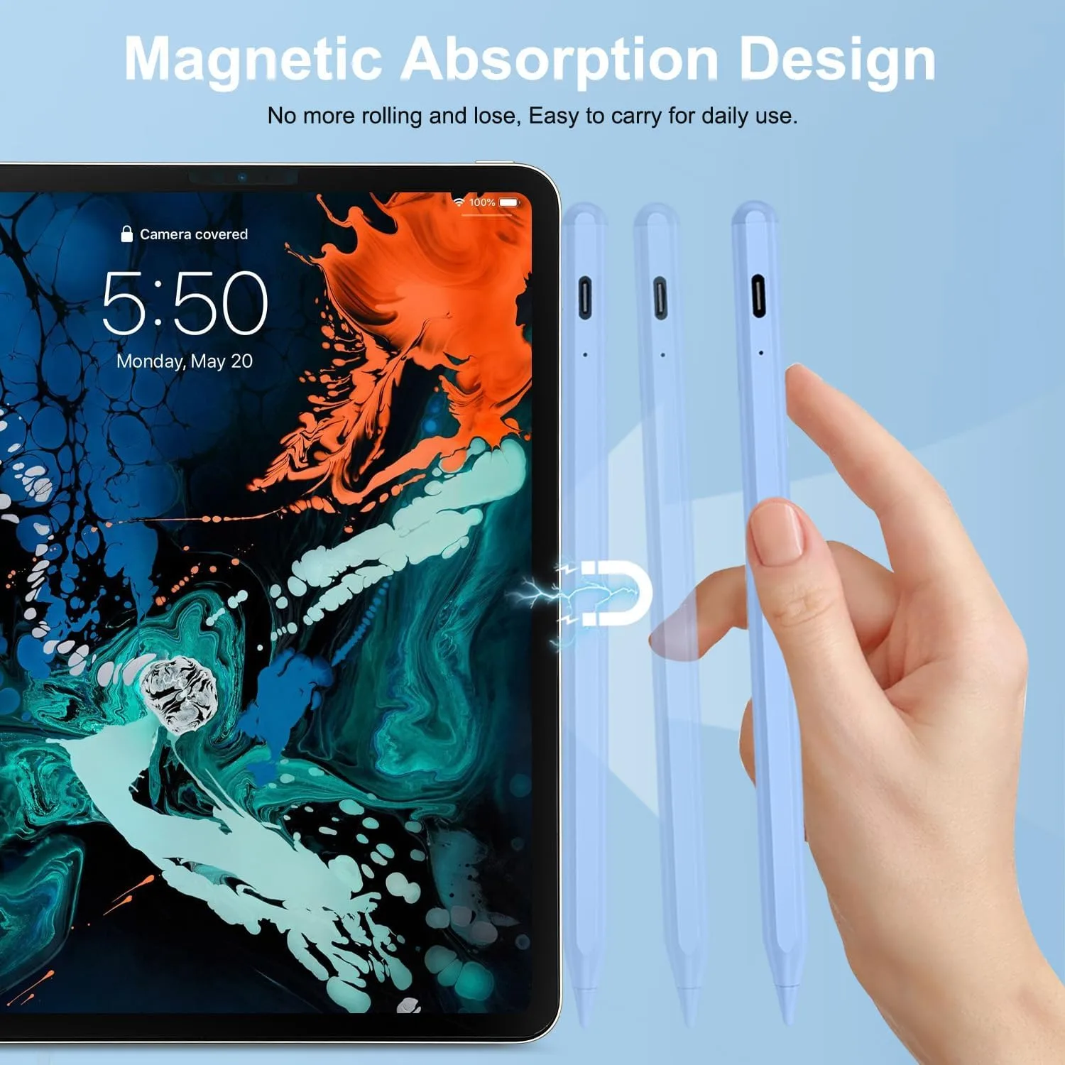 BLEBLE Stylus Pen for iPad 2018-2026, Fast Charge Apple iPad Pencil-Blue