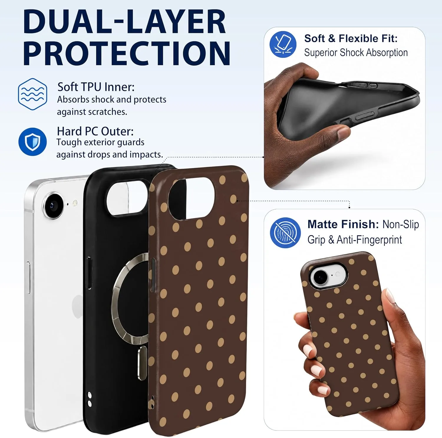 Magnetic for iPhone 16e/17e Phone Case, Brown & Cream Polka Dot