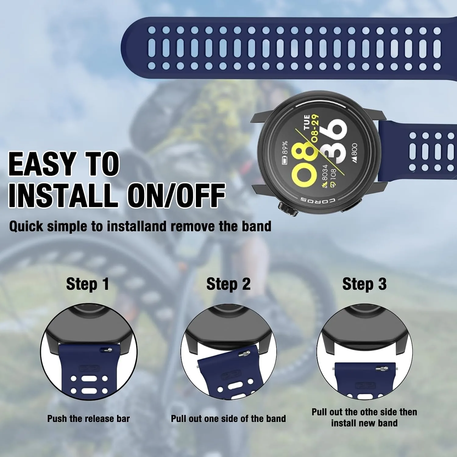 Watch Band for COROS PACE 3/PACE Pro/APEX 2 Pro/APEX Pro/APEX 46mm, 22mm Quick Release Silicone Replacement Band