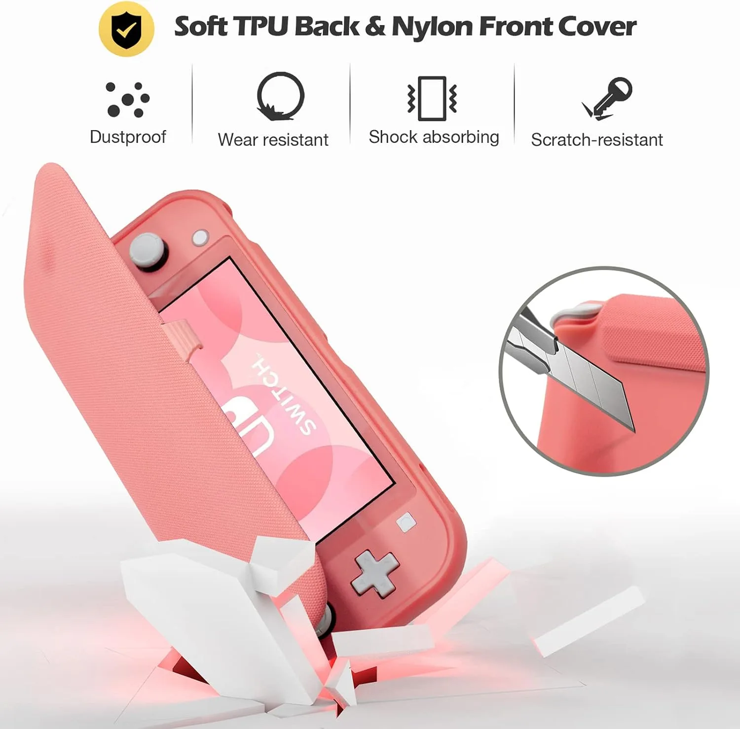 ProCase Slim Protective Case for Nintendo Switch Lite with Magnetically Detachable Front Cover, Coral