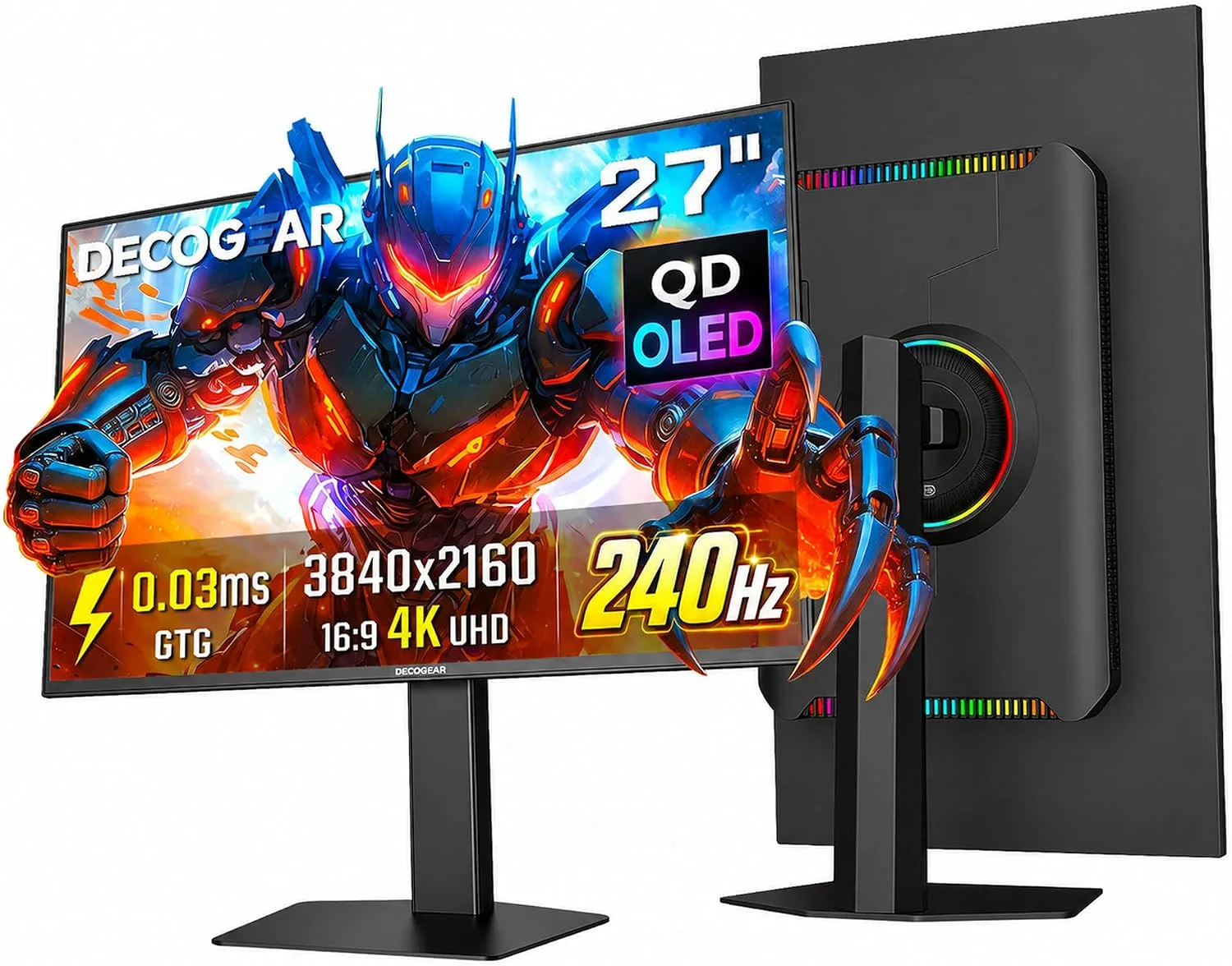Deco Gear 27" 4K UHD QD-OLED Gaming Monitor, 240Hz, 0.03ms GTG, 3840x2160