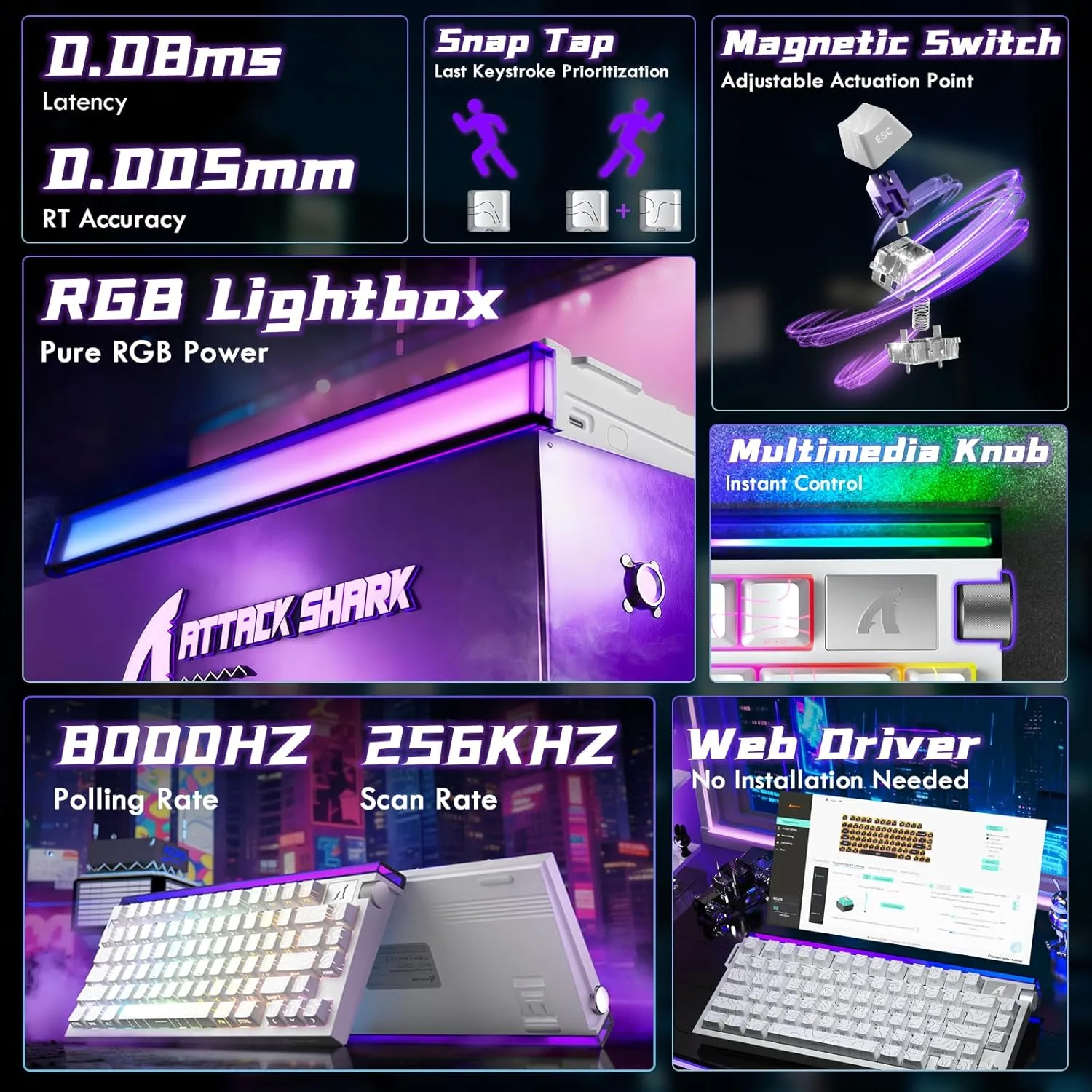 ATTACK SHARK R85HE Wired 75% RT Mechanical RGB Gaming Keyboard-WhiteContour