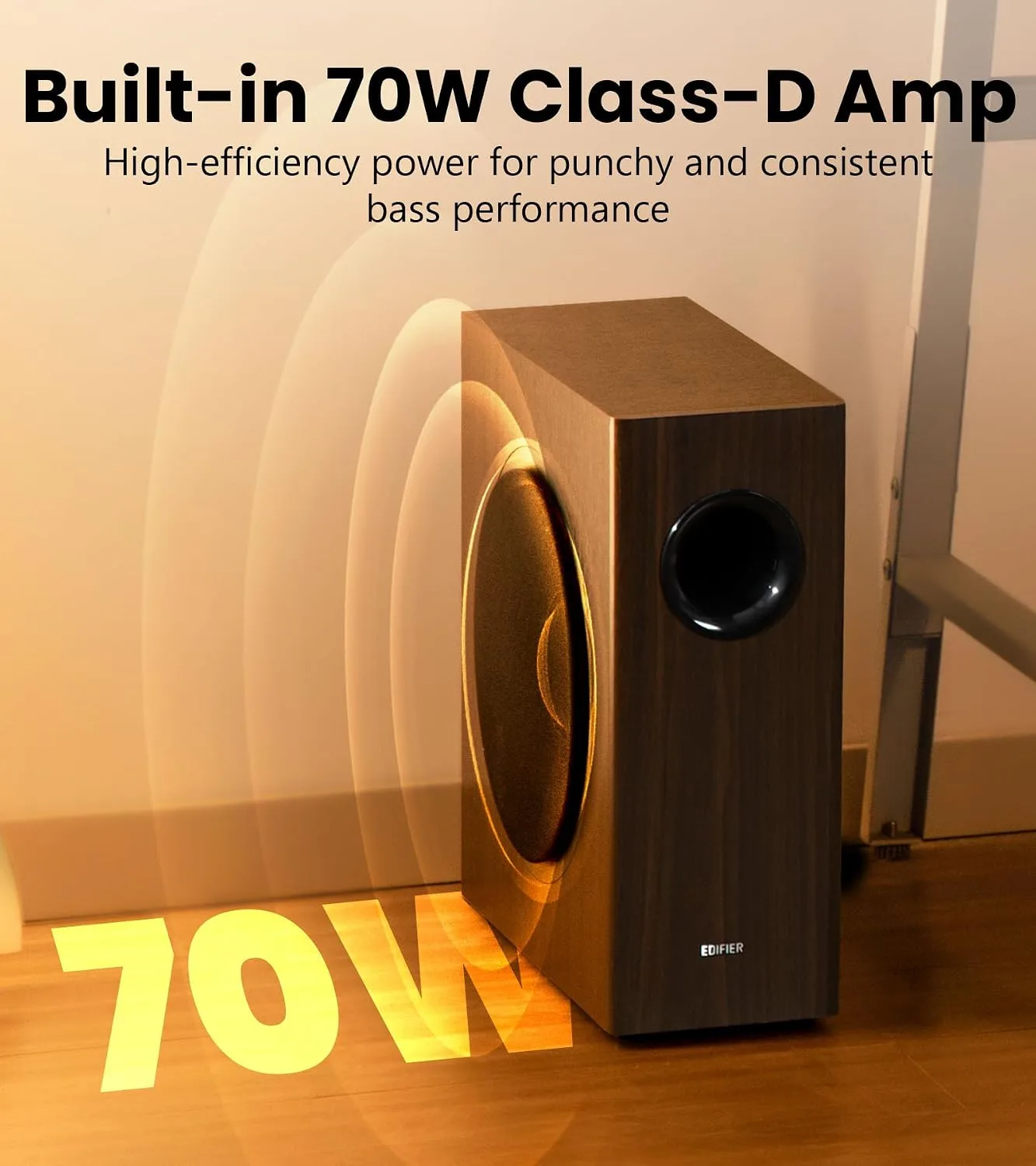 Edifier T5s Powered Subwoofer, 70W RMS, 8" Woofer, 35Hz Deep Bass, Black