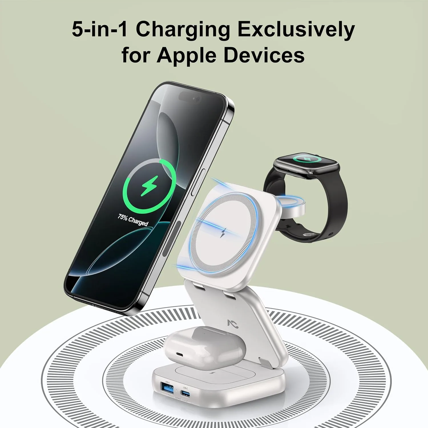 AC ISLAND 5-in-1 Wireless Charger for MagSafe，35W Travel Charging Station