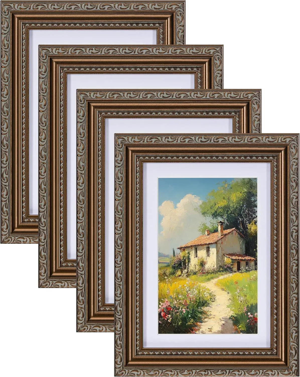 eletecpro 5x7 Vintage Picture Frame, Glass Cover, Bronze, 4-Pack