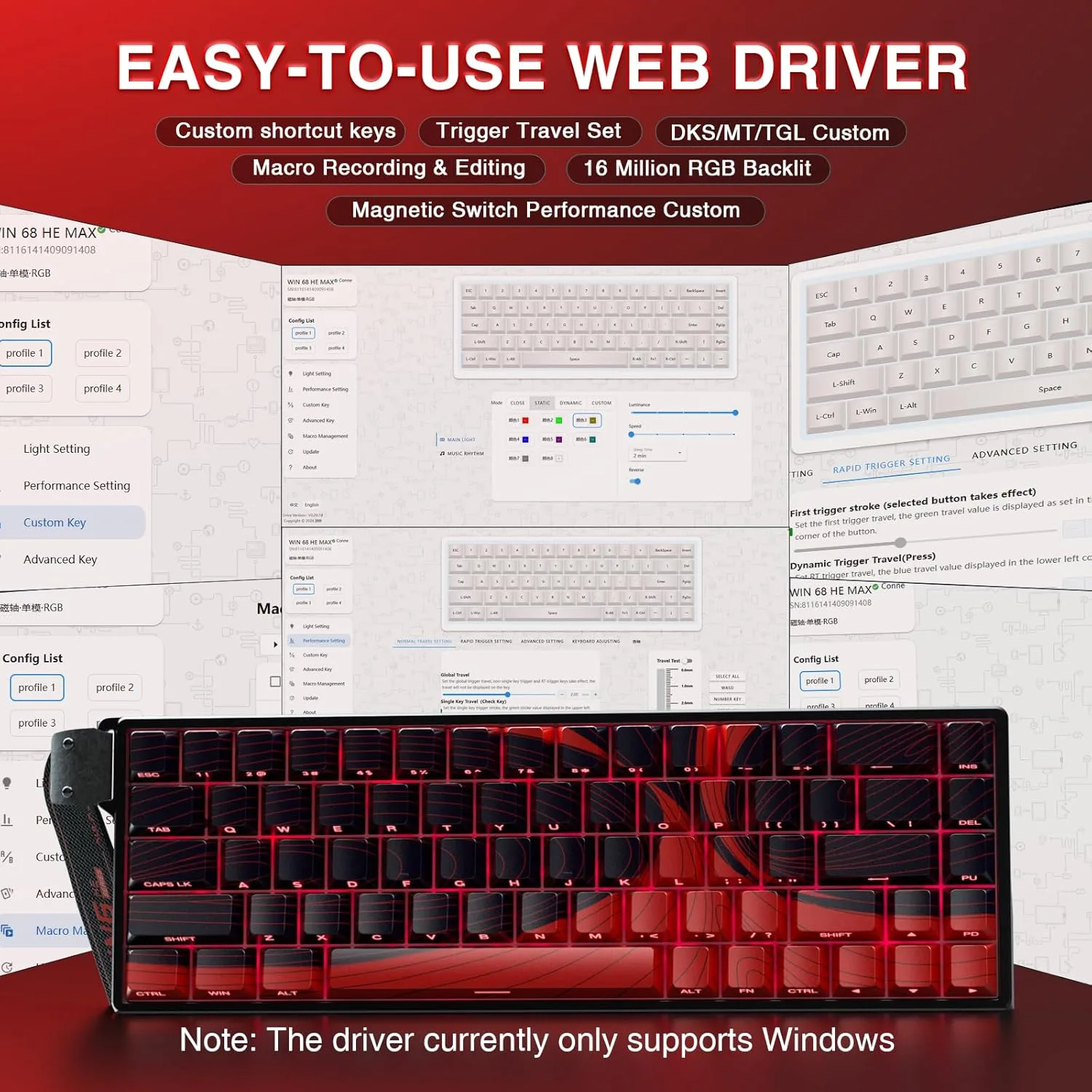 AULA WIN68 HE MAX - Hall Effect Gaming Keyboard with Magnetic Switch, Adjustable Actuation Fast Trigger Mode, 8KHz Polling Rate, RGB Backlit Wired Mechanical Gaming Keyboard 60 Percent Compact Design