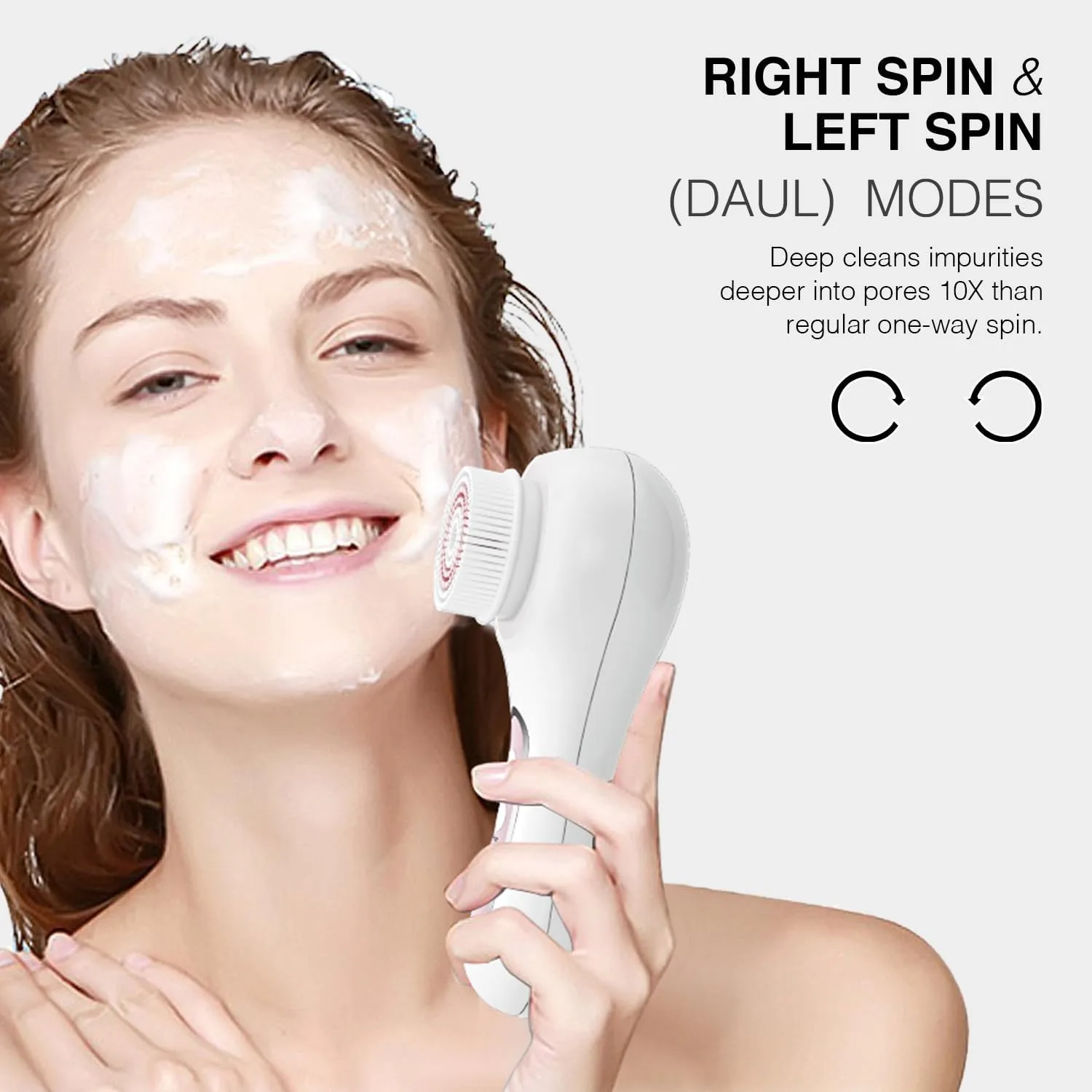 UMICKOO Electric Facial Cleansing Brush, 2-Way Rotating Face Scrubber for Daily & Deep Cleaning, 3 Modes, 5 Brush Heads, Rechargeable, IPX7 Waterproof for All Skin Types