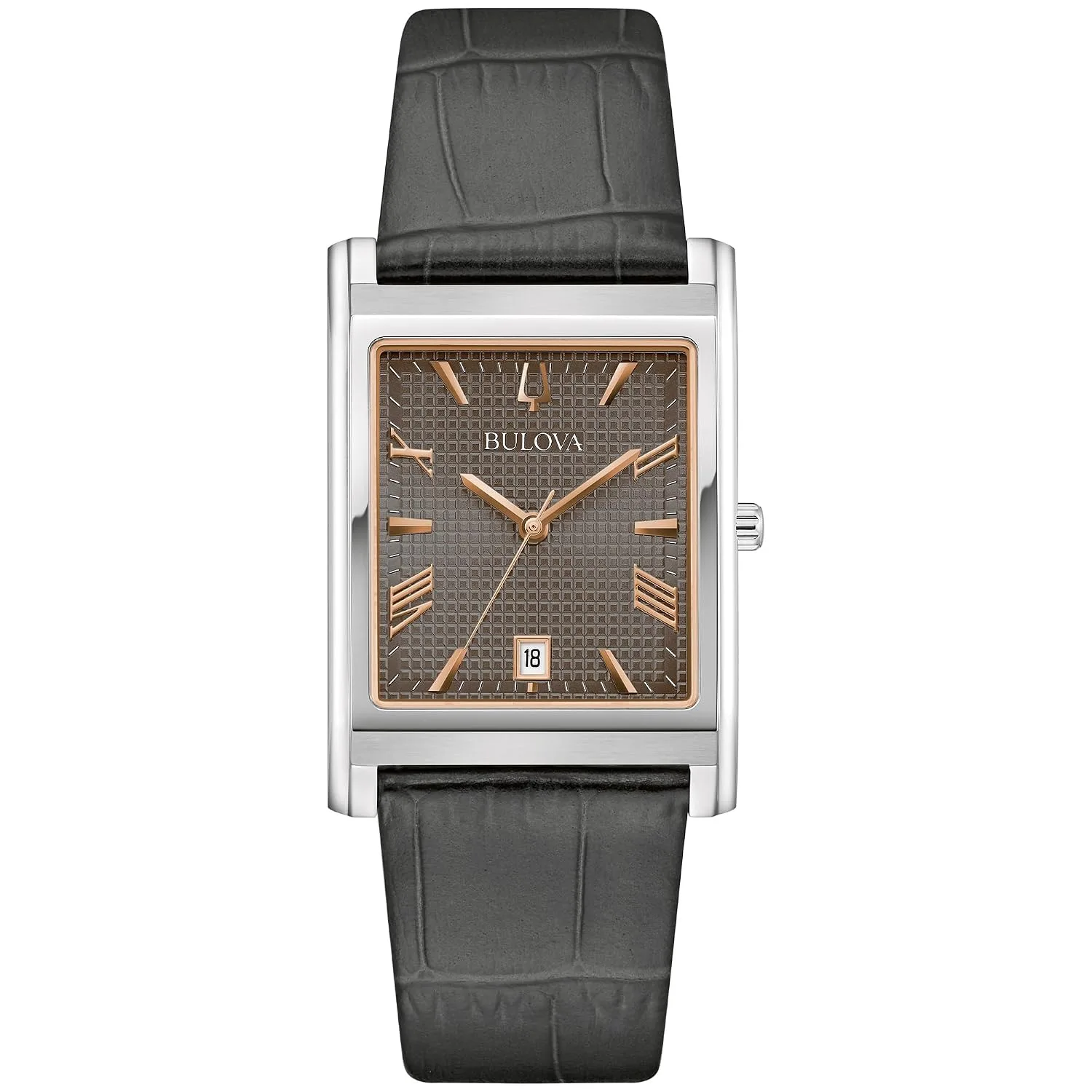 Bulova Men's Classic Sutton 3-Hand Calendar Quartz Leather Strap, Patterned Dial, Sapphire Crystal, 29 x 41mm