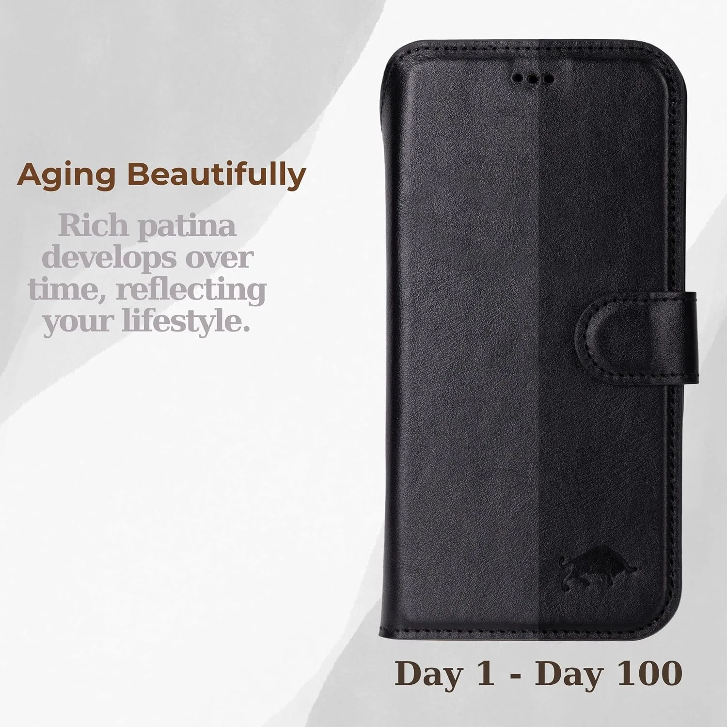 VENOULT Wallet Case for iPhone, Full Grain Genuine Turkish Leather, Magnetic Detachable, RFID 4 Card Slots, Business Style, Compatible with MagSafe (Rustic Black, iPhone 16 Pro MAX)