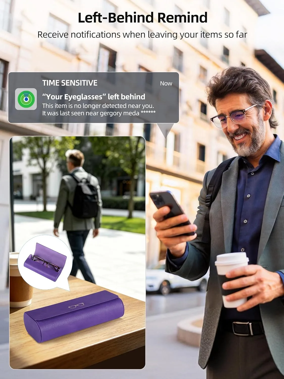 ExtreLife Smart Glasses Case, Works with Apple Find My, Rechargeable