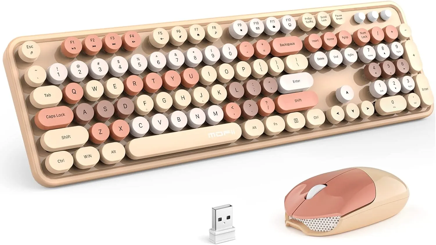 MOFII Wireless Keyboard and Mouse Combo,2.4GHz Retro Full-Size Keyboard with Number Pad and Cute Wireless Mouse for Computer PC Desktops Laptop WindowsxP/7/8/10(Milk Tea Colorful-B)