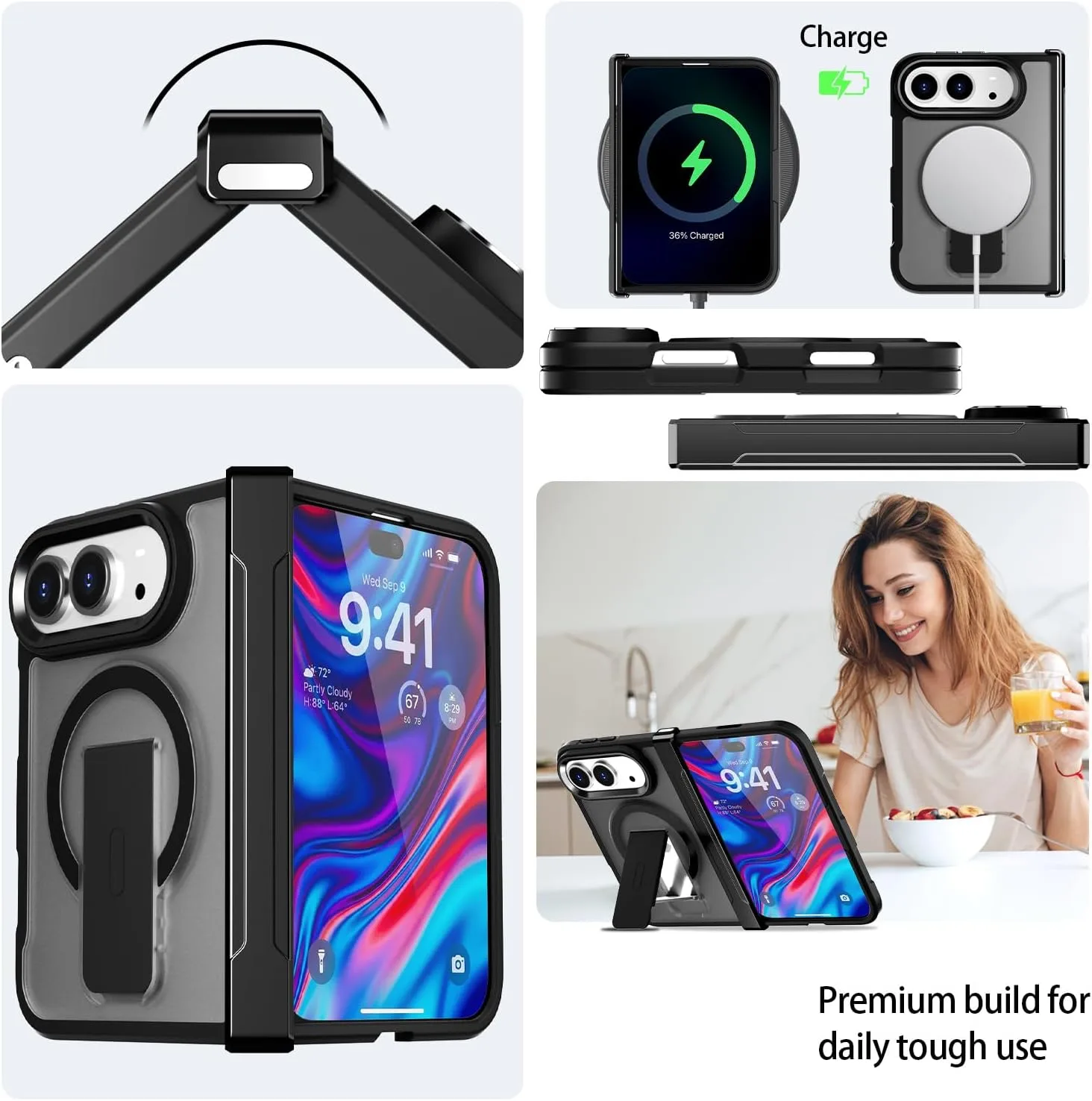 AICase for iPhone Duo Case,Fold Translucent with Hinge+Ring Stand