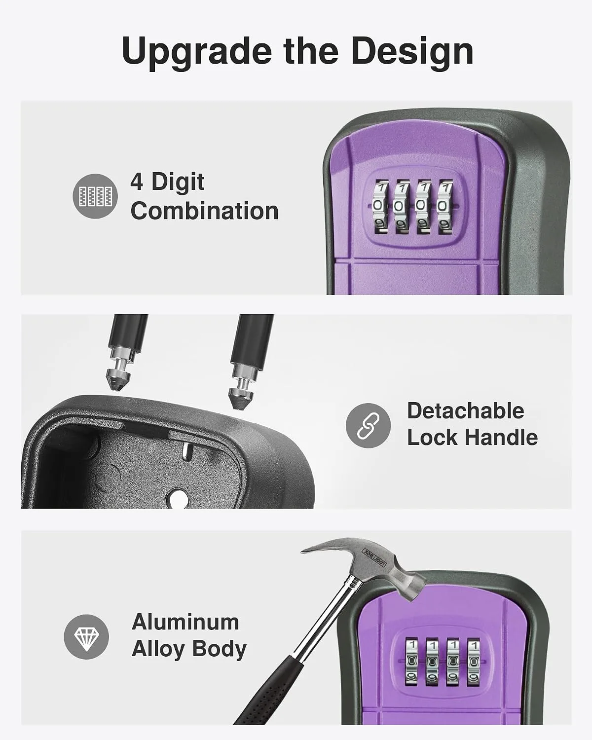 Puroma Key Lock Box Outdoor 4 Digit Code Combination Lockbox House 1 Purple