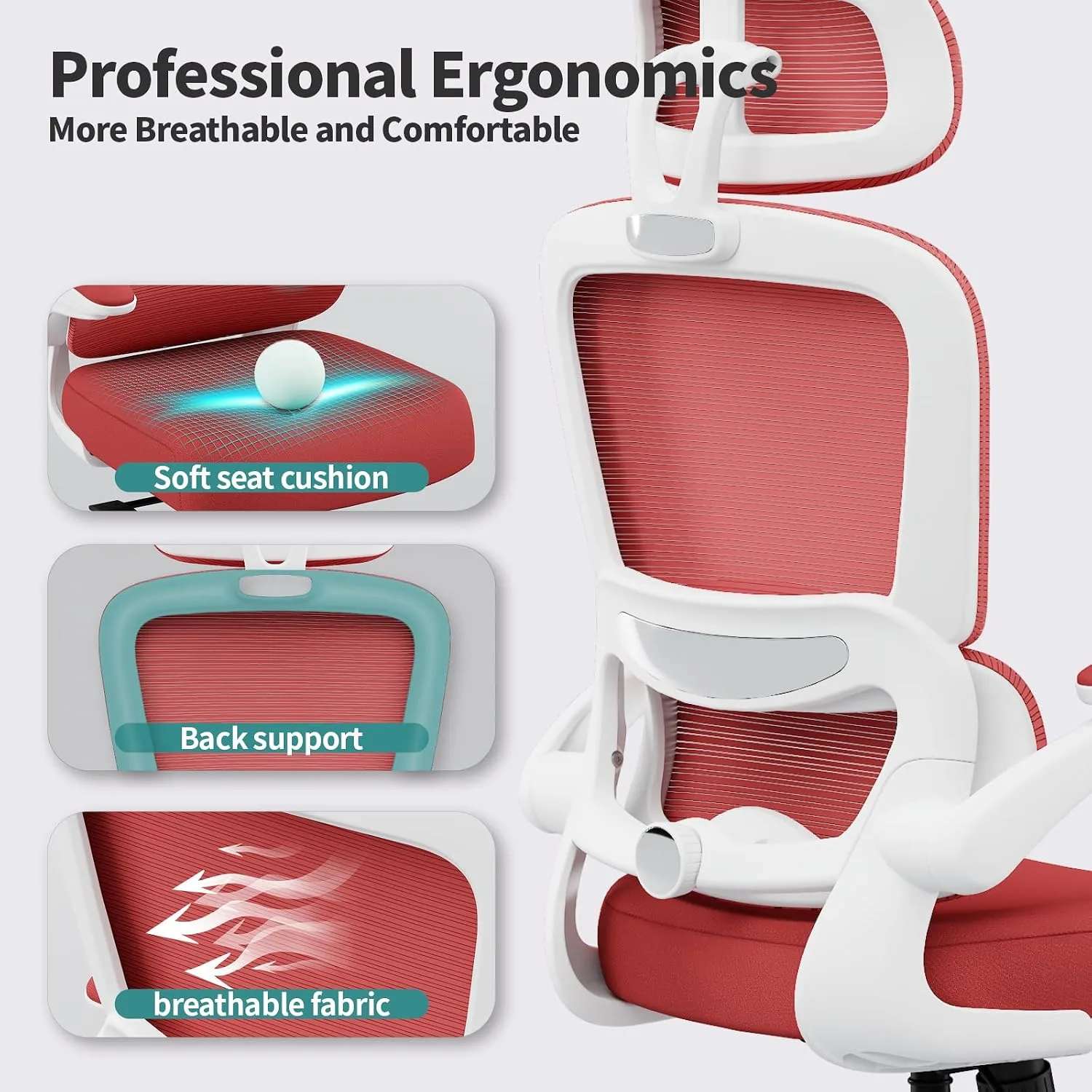 TRALT Office Chair Ergonomic Desk Chair with Lumbar Support Red, 1