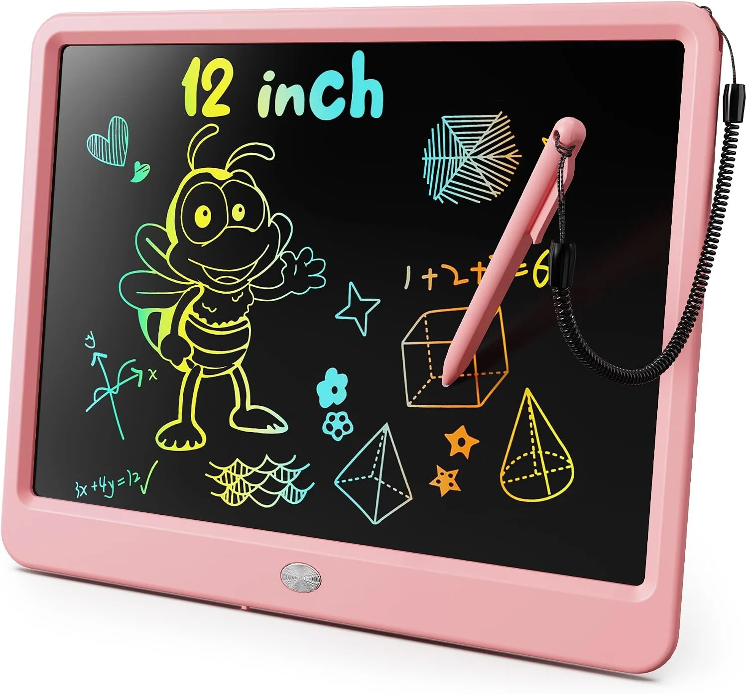 KOKODI LCD Writing Tablet, 12 Inch Colorful Toddler Doodle Board Drawing Tablet, Erasable Reusable Electronic Drawing Pads, Educational and Learning Toy for 3-6 Years Old Boy and Girls(Pink)