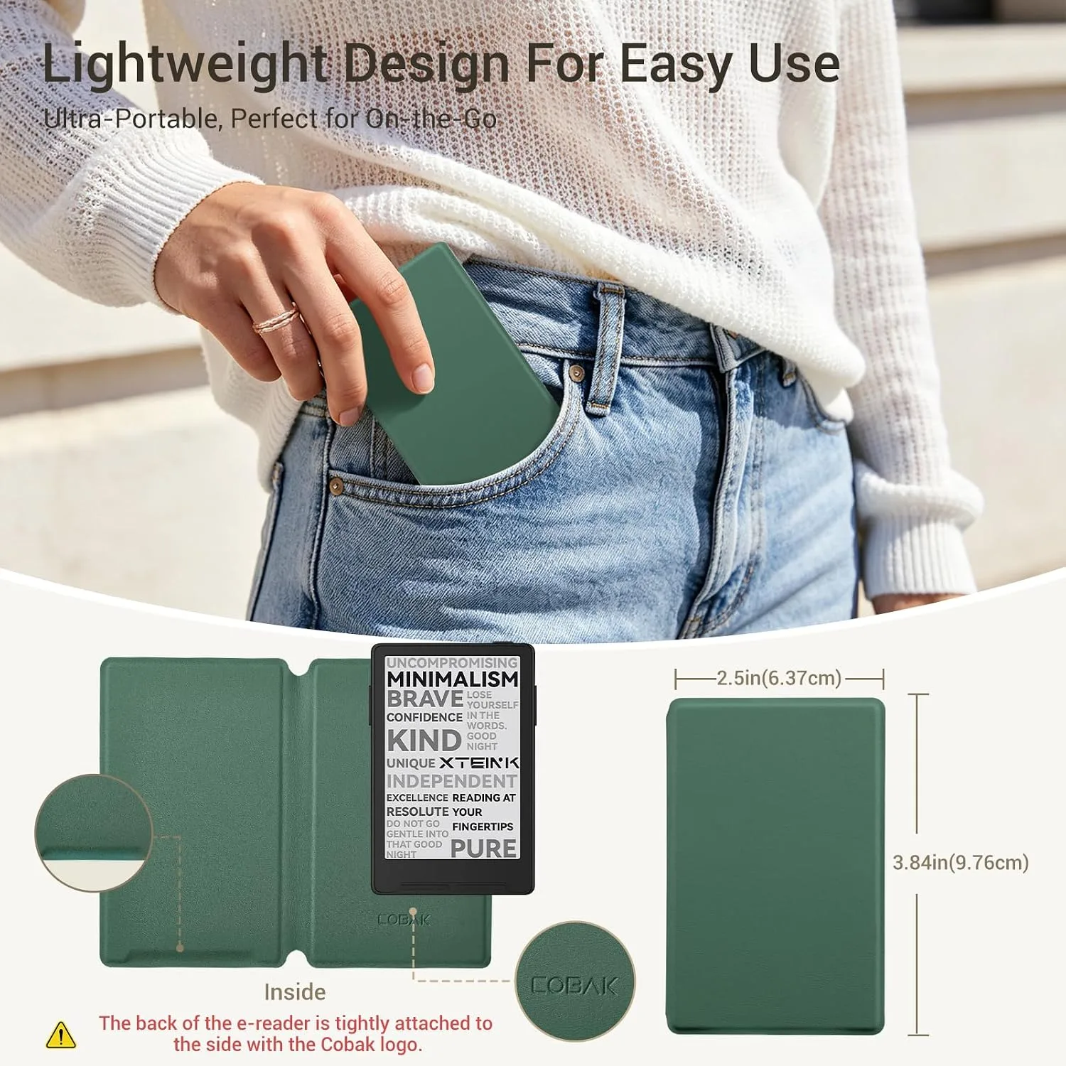 CoBak Magnetic Case for XTEINK X3 eBook Reader, 3.7" Ultra-Lightweight PU Leather Cover(Dark Green)