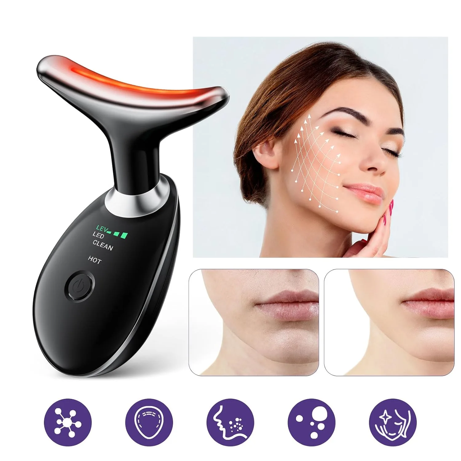 Neck Face Massager, Face Sculpting Tool, 3 Modes and Vibration for Facial Massager for Double - Chin Wrinkle,Daily Home Use, Black