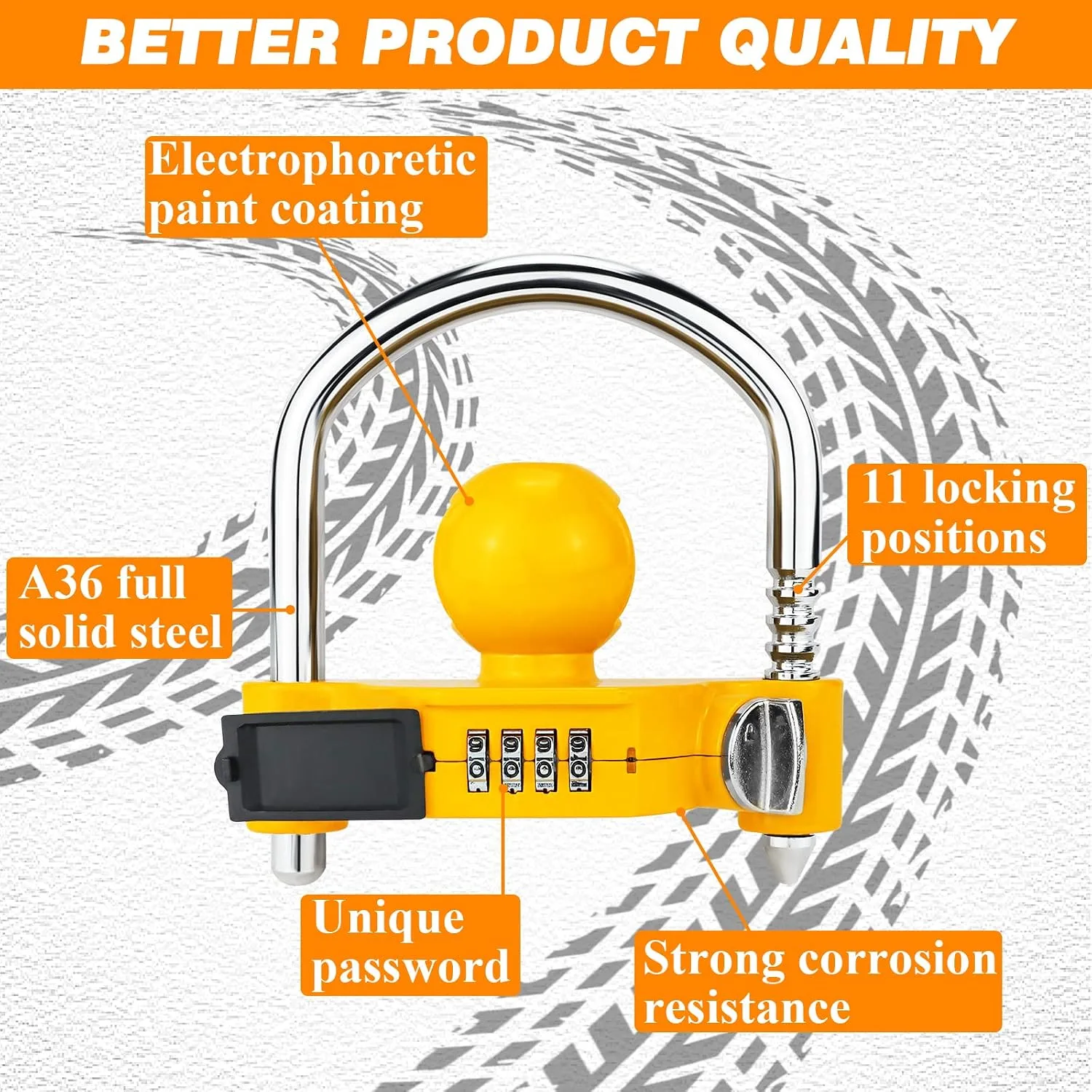 Funmit 1 Pack Universal Hitch Lock with Combination Lock, Yellow