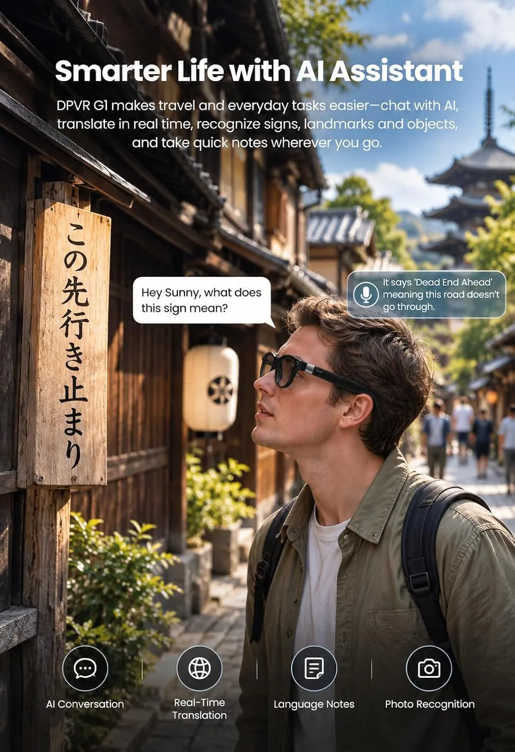 G1 AI Smart Glasses with Camera and Bluetooth, 8MP Video Recording Glasses