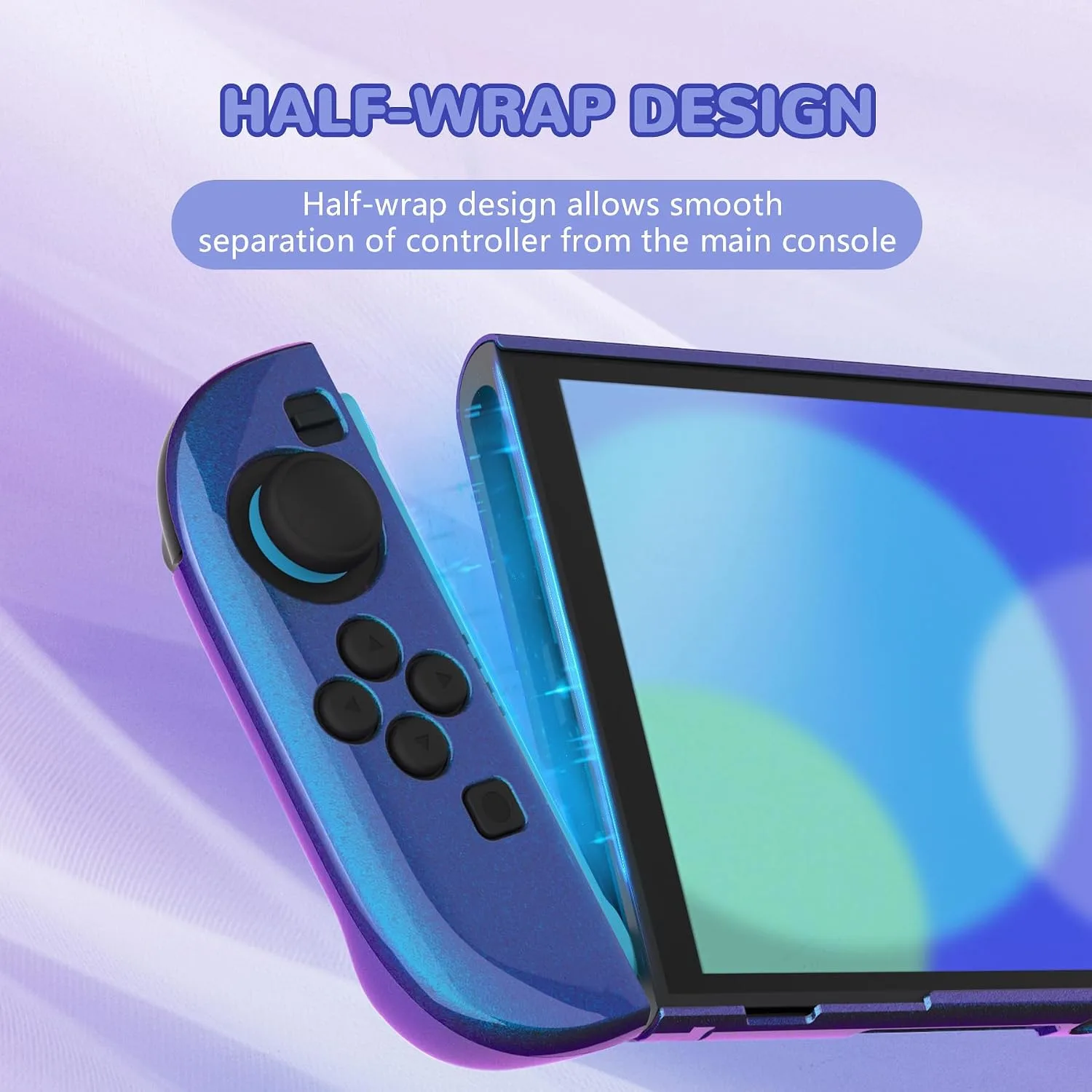 PlayVital Glossy Protective Case for Nintendo Switch 2 with Extra Stand & Thumb Grip Caps | Solid Color Series, Chameleon Purple Blue