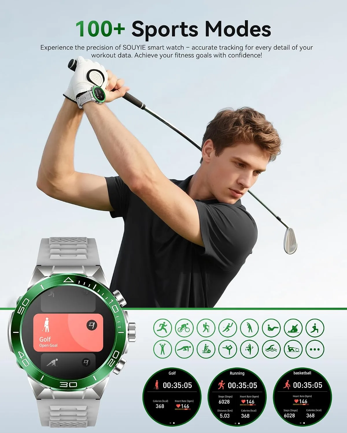 SOUYIE Military Rugged Smart Watch for Men 1.43" AMOLED Bluetooth Calling
