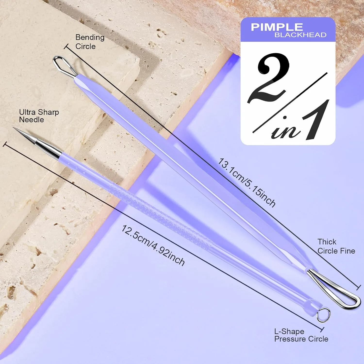 Teenitor Pimple Extractor Acne Treatment Tool Blackhead Comedone Removal 2-in-1 Popper Tool for Face Blackhead Extractor Tool Purple
