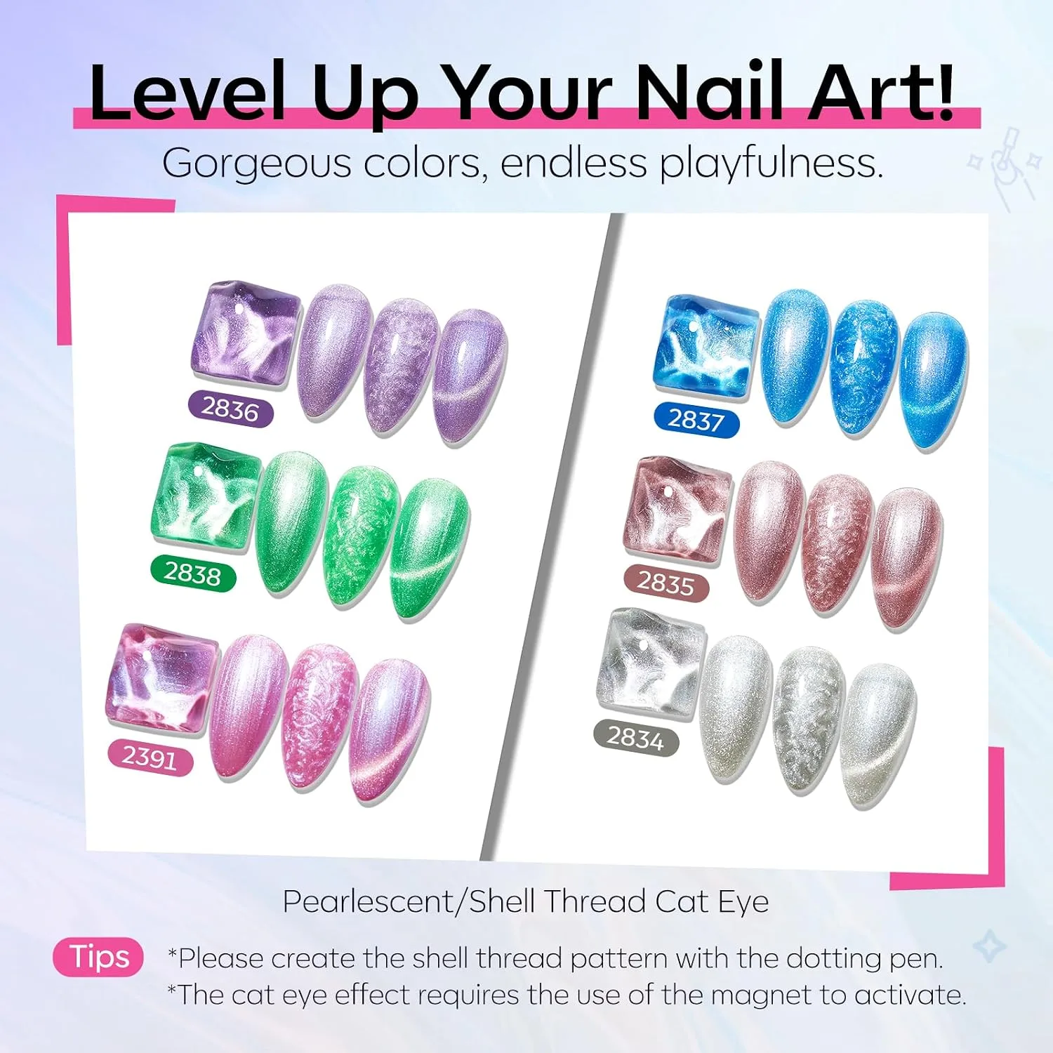 modelones Cat Eye Gel Nail Polish Set Glitter 6Colors Pink Blue Green