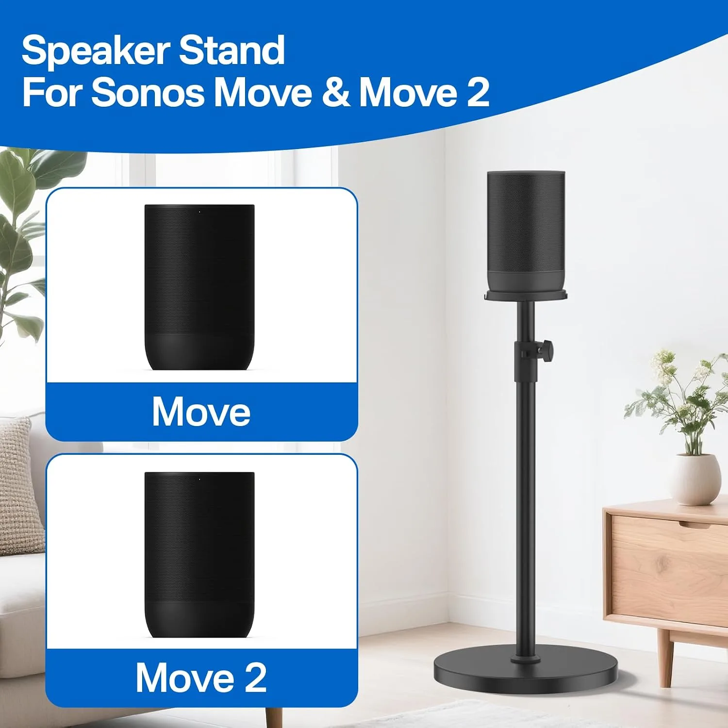 Height Adjustable Speaker Stand for Sonos Move and Move 2, Black