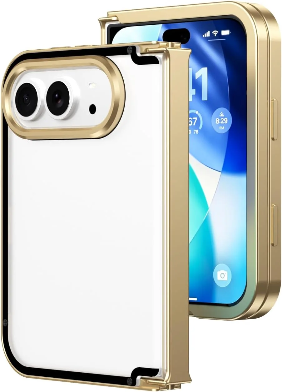 Carcasa de aluminio JIAONASHIJIA para iPhone Duo con bisagra completa color dorado