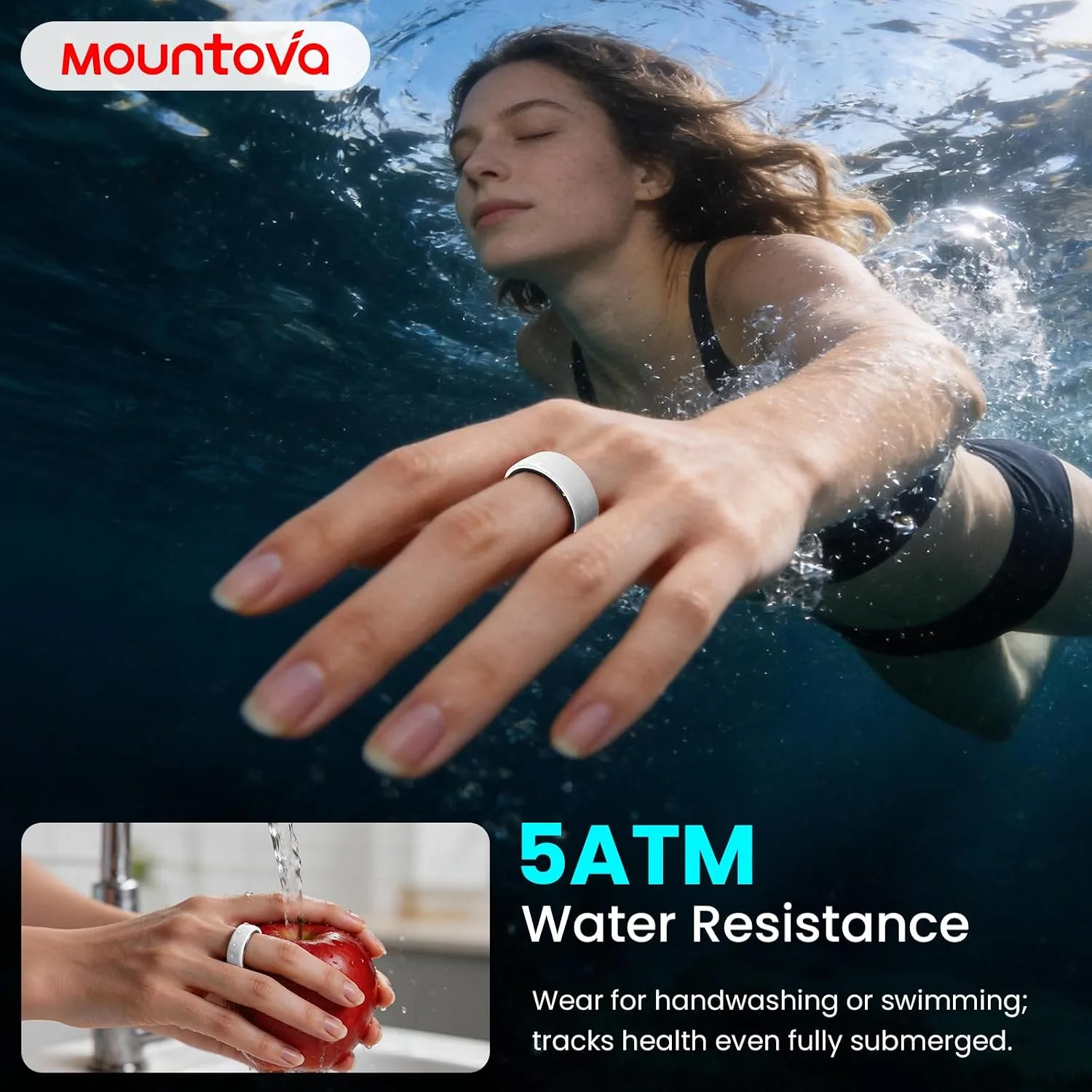 White MounTova T3 Ceramic Smart Ring for Women, Sleep & Health Tracker