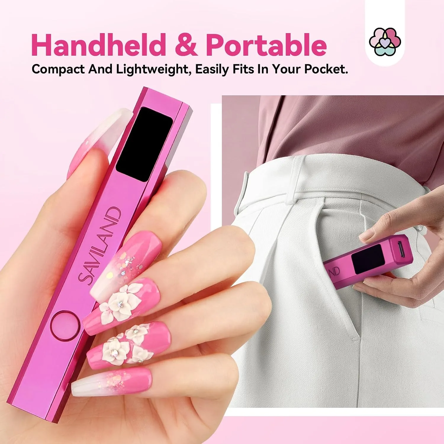 SAVILAND Mini Handheld U V LED Nail Lamp, U V Light for Gel Nails, 12W