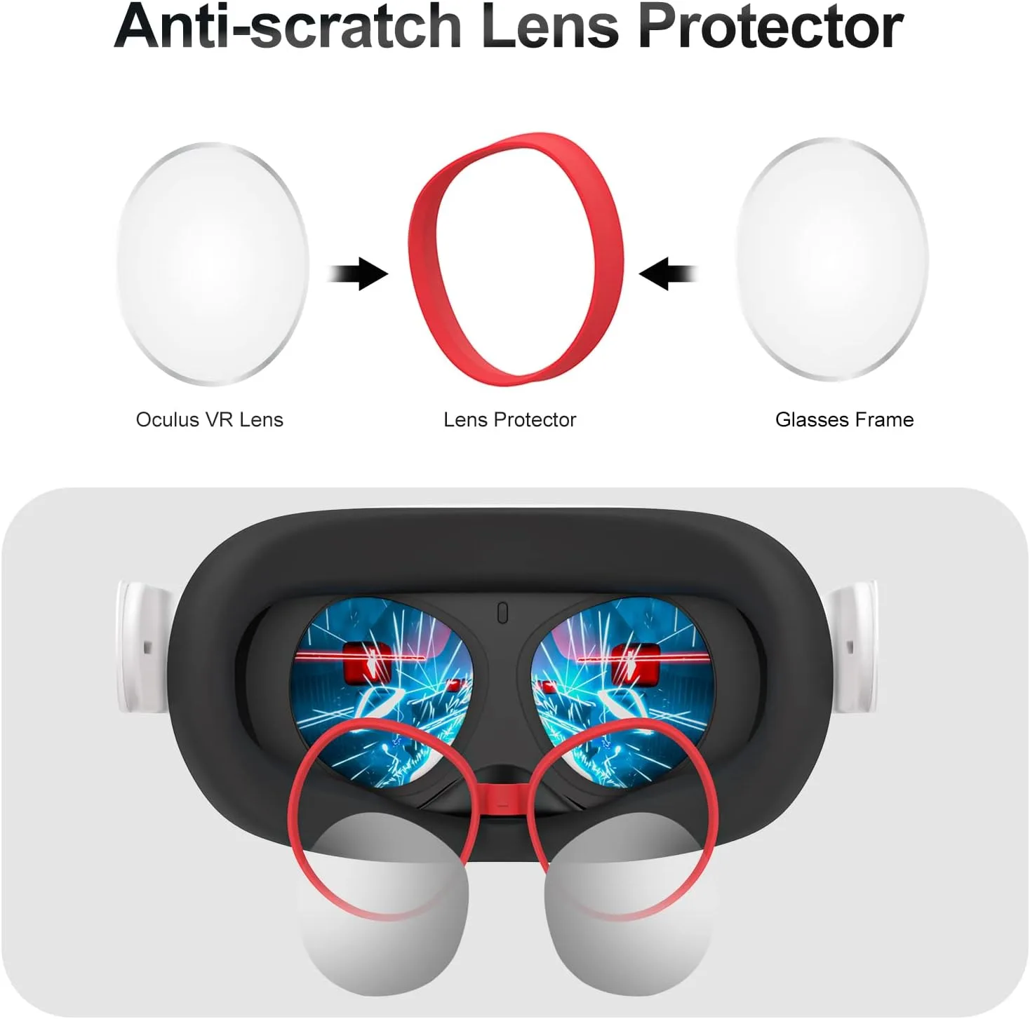 SUPERUS Lens Protector Compatible with Oculus/Meta Quest 2, Glasses Spacer - Anti-Scratch VR Accessories to Prevent Your Glasses from Scratching VR Lenses (Red)