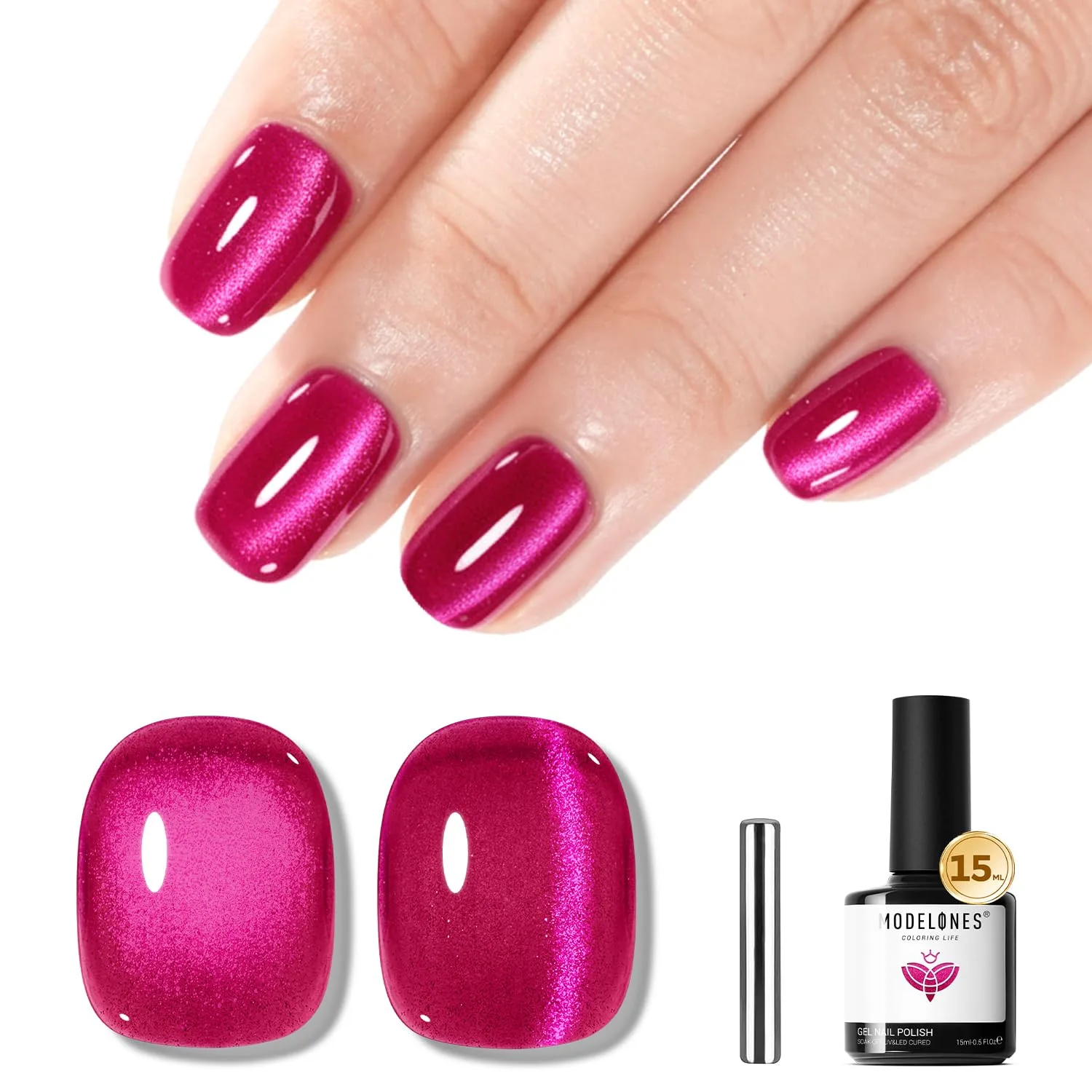 modelones Hot Pink Cat Eye Gel Nail Polish Pink Glitter