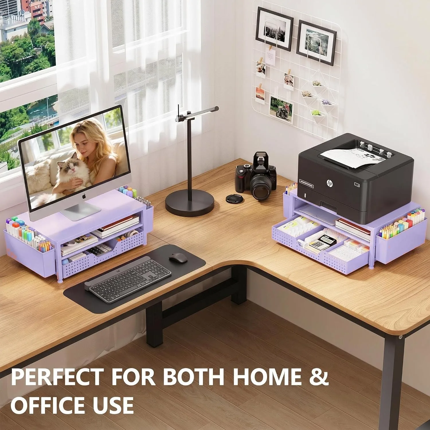 OPNICE Desk Organizer, Monitor Stand Riser with Drawer and 2 Pen Holders