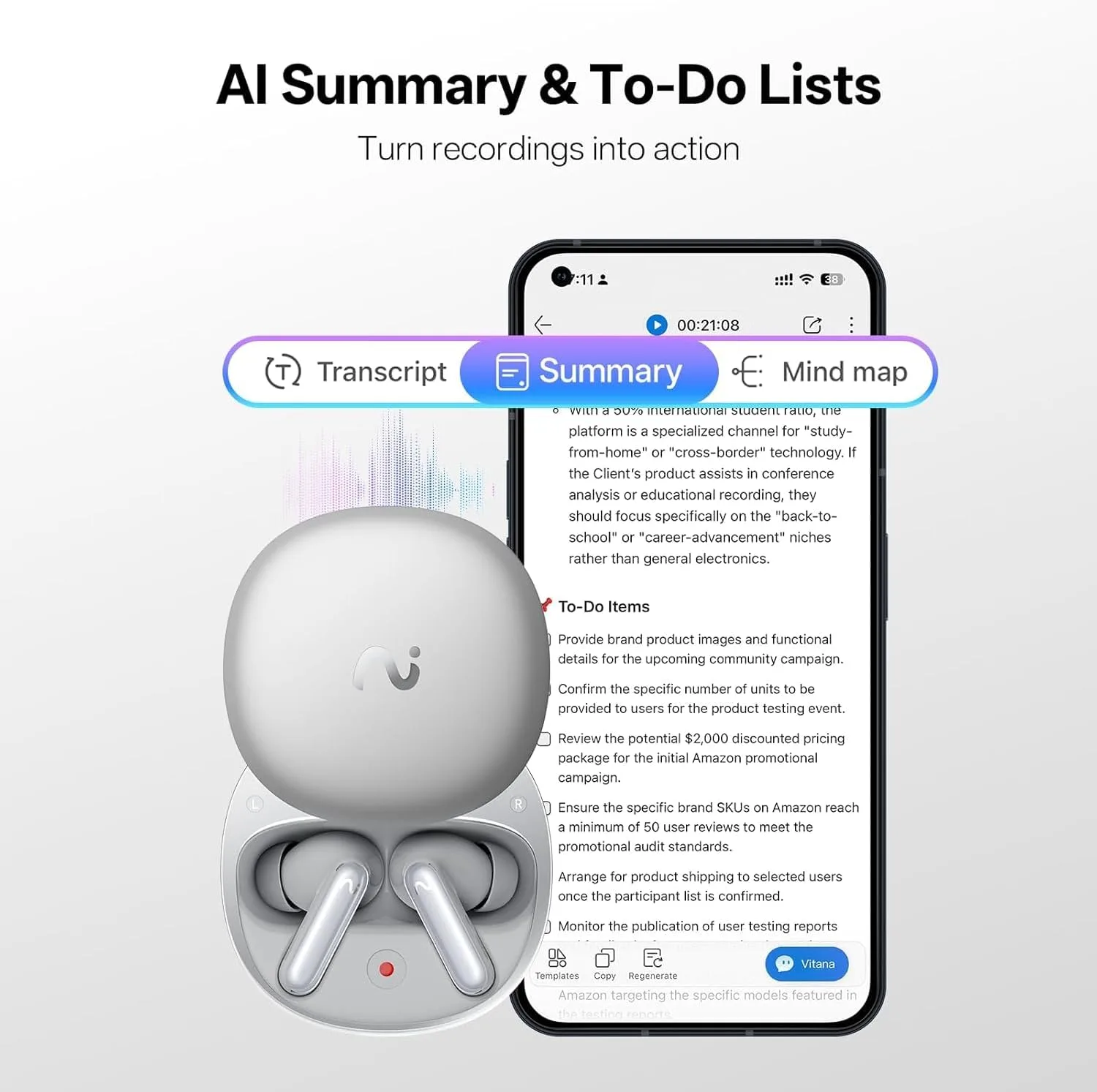 RecDot AI Voice Recorder Earbuds, AI Note Taker for Meetings & Calls