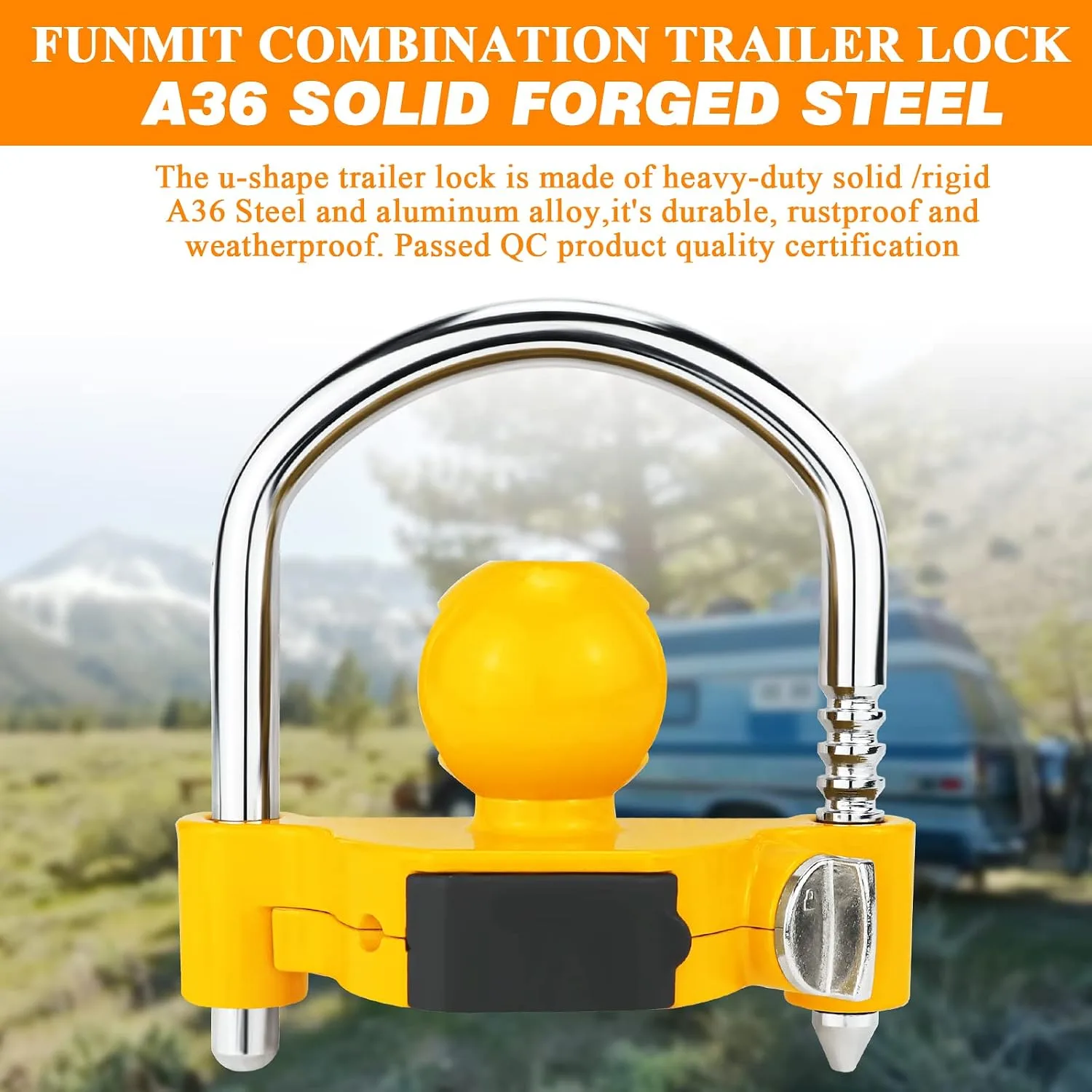 Funmit 1 Pack Universal Hitch Lock with Combination Lock, Yellow