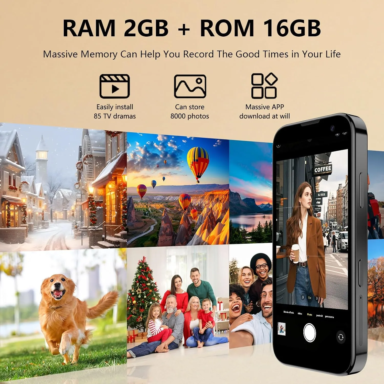Mini Smartphone 3.0" HD Touchscreen - Unlocked Android Compact Mobile Phone for Kids & Students | Smallest Cell Phone for Travel Backup & Digital Detox | WiFi, GPS, Face ID, Dual SIM, 2GB+16GB, Blue