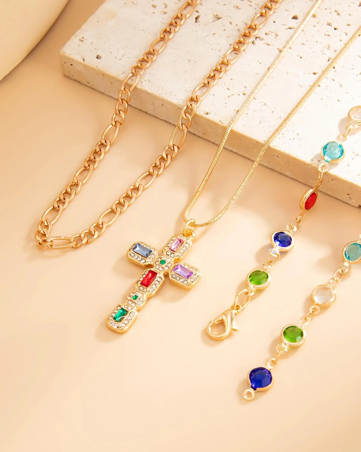 Colorful Y Shaped Necklace for Women Trendy Long Multi Color Crystal Lariat Necklace Sparkly Gemstone Chest Chain Summer Deep V-Neck Dress Outfits Jewelry Accessories