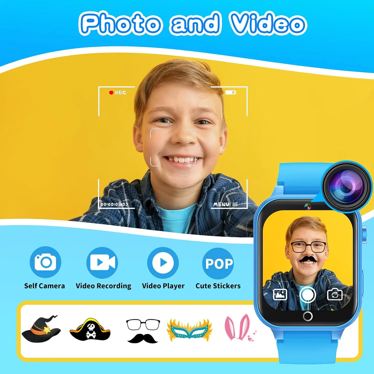 Cosjoype Kids Smart Watch for Kids with 26 Puzzle Games HD Camera Video MP3 Player Habit Tracking Learn Card Flashlight 12/24 hr Kid Watches Gift for 5-12 Year Old Boys Toys for Boys